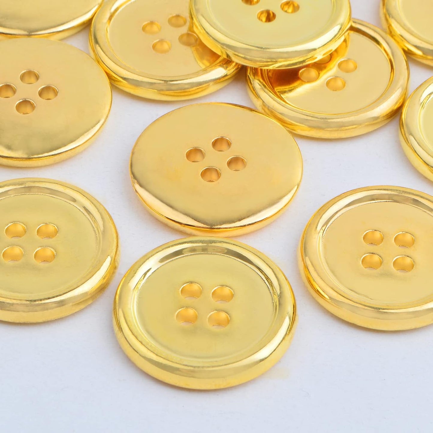 50 Pieces 25 mm Golden Plated Round Buttons with 4 Holes Plastic Sewing Buttons Handmade Ornament Buttons Bulk for DIY Sewing Crafts Handmade Repair Clothes Coats