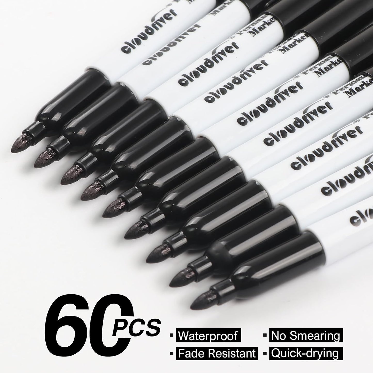 HENDEVL  Black Permanent Markers Fine Tip, 60 Packs Permanent Markers Bulk, Quick Drying & Fade Resistant, Permanent Marker Set Works on Plastic,Wood,Stone,Metal and Glass for Doodling, Marking