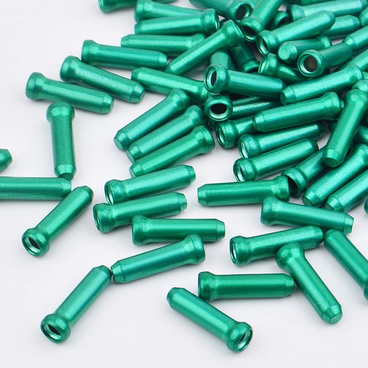 100pcs Green Bicycle Cable Ends Aluminum Alloy Cycling Cable Crimps Bikes Brake Cable Covers Ends Caps with A Box for Road Bike and Mountain Bicycle, 12 mm x 4 mm
