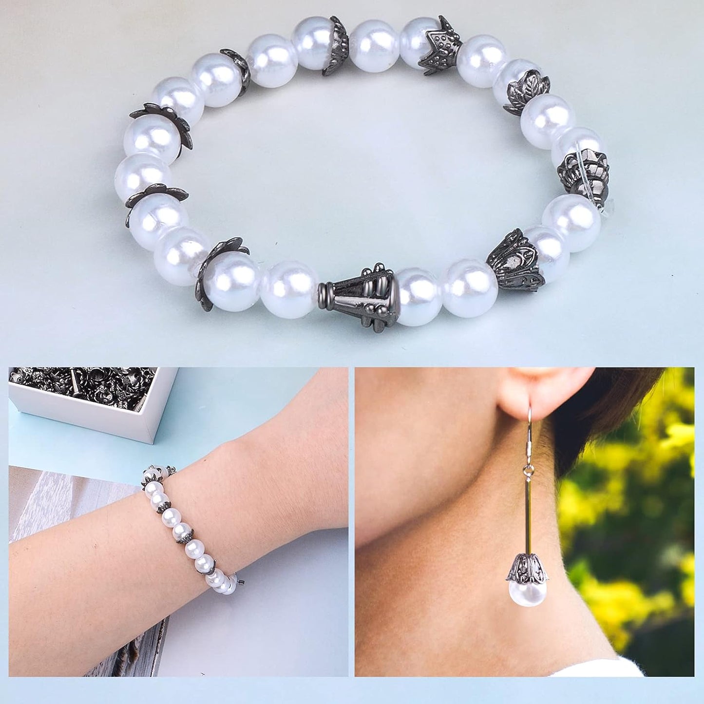 100 Gram Gun Black Flower Bead Caps Tibetan Alloy Mixed Styles Spacer Beads Caps End Caps Craft Supplies for DIY Earrings Bracelet Necklace Jewelry Making Accessories
