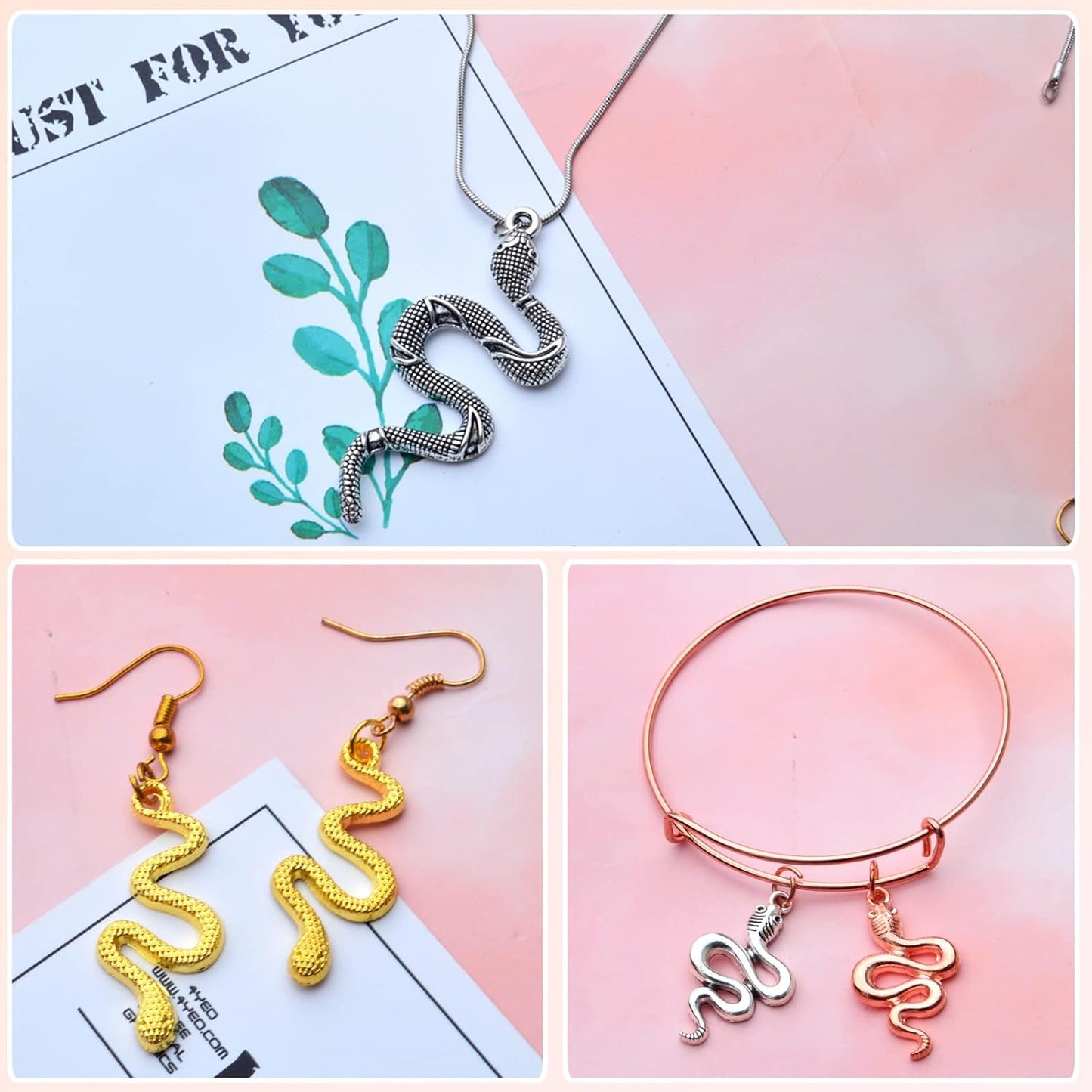 30pcs 5 Colors Snake Charms Pendants Alloy Mixed Styles Snake Serpent Charms Craft Supplies for Halloween DIY Bracelets Necklaces Earrings Jewelry Making