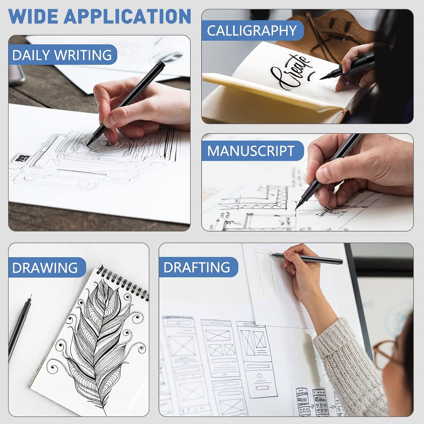 Aylifu  Drawing Art Pens,Micro Fineliner Pens,Fine Tip Manga Markers for Artist Sketch Technical,Black,12 Set,902195