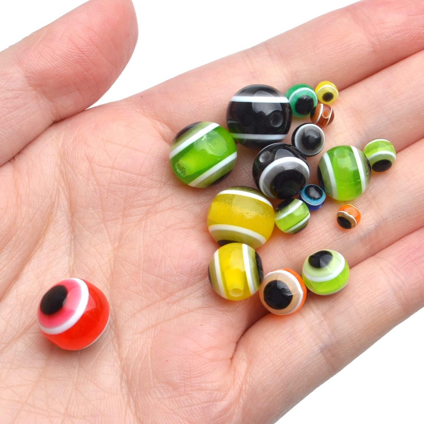 Evil Eye Spacer Beads,100pcs 4mm 6mm 8mm 10mm 12mm Evil Eye Beads Round Bead Charms Mixed Colored Loose Beads Crafts Supplies for Jewellery Making