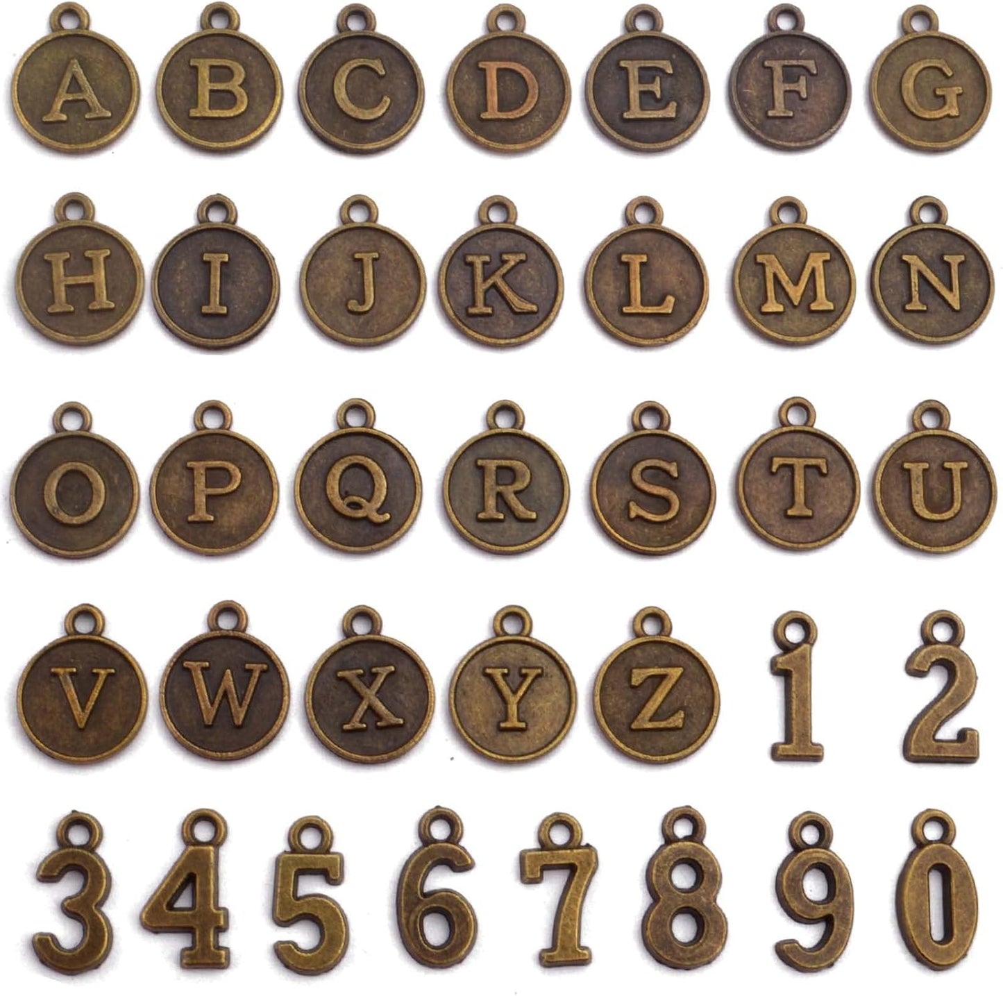 3 Sets (78pcs) Round Letter Charms 26 Alphabet A-Z Pendants and 5 Sets (50pcs) 0-9 Number Charms for Jewelry Making Crafts DIY