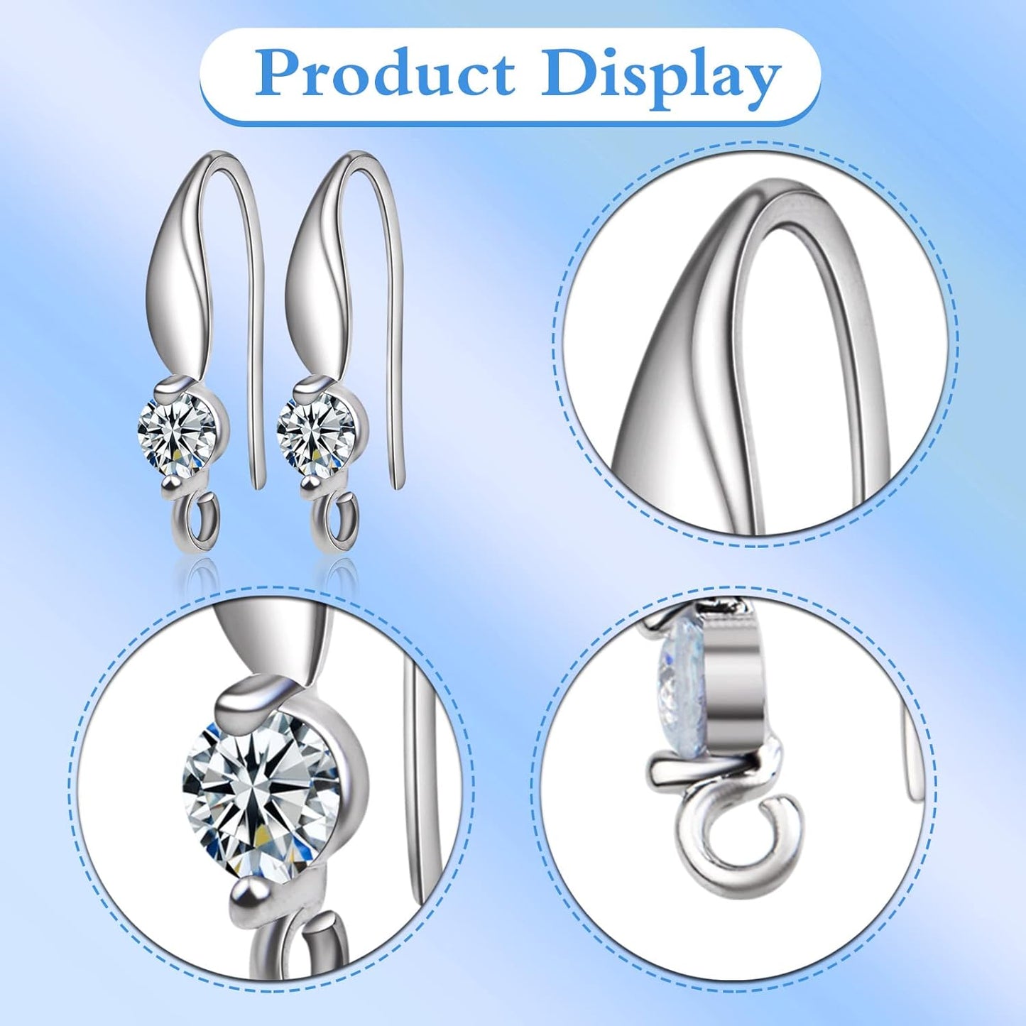 12pcs Silver Plated Rhinestone Earring Hooks Brass Ear Wire Fish Hooks with Open Loop Round Rhinestone Earring Components for Women DIY Earrings Jewelry Making