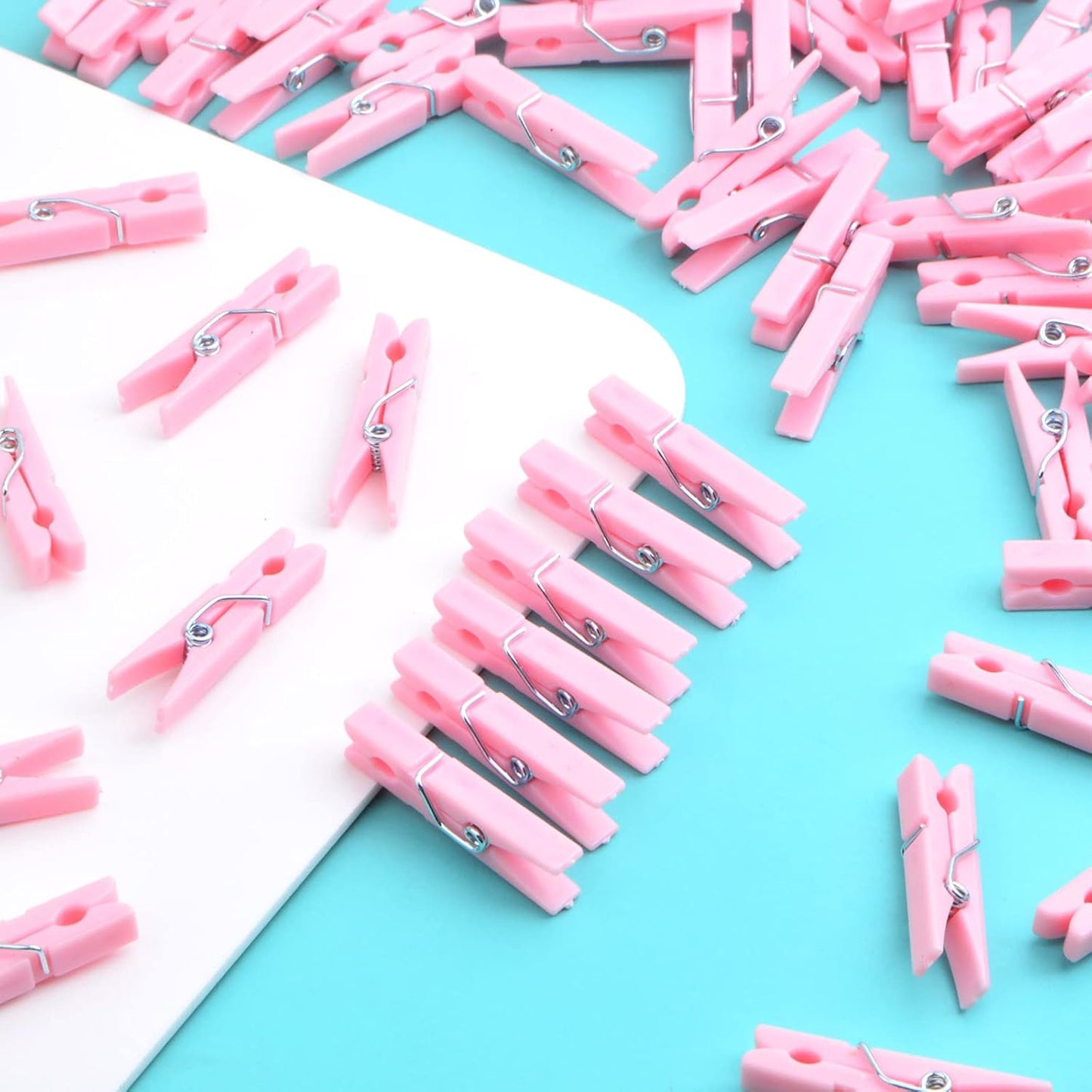 100 Piece Pink Plastic Photo Clips Small Laundry Clothespins Clips Decorative Craft Paper Clips for String Fairy Lights Picture Home Office Decor, 34 x 5 x 8.5 mm