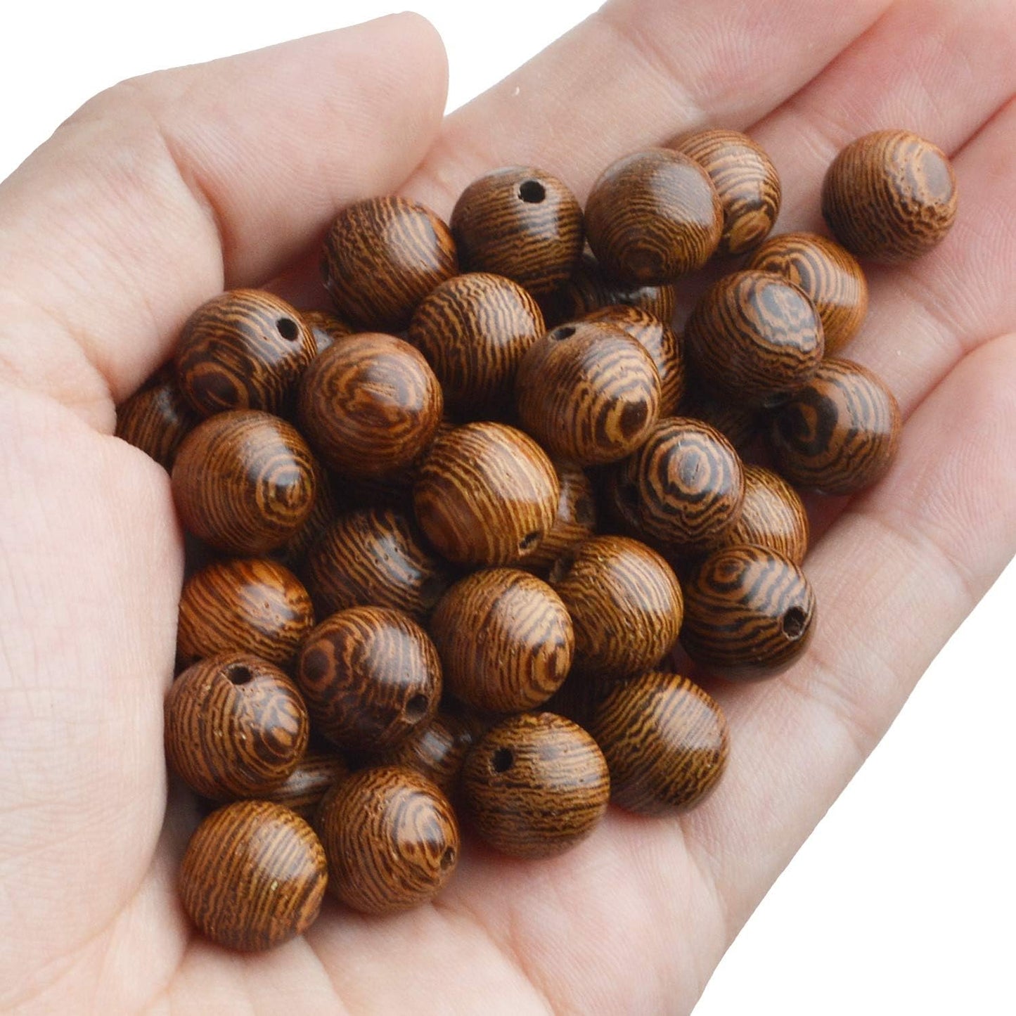 300pcs 10mm Dark Brown Wenge Wood Beads Natural Macrame Round Wood Bead Round Ball Bead Wooden Beads for Bracelets and Jewelry Making