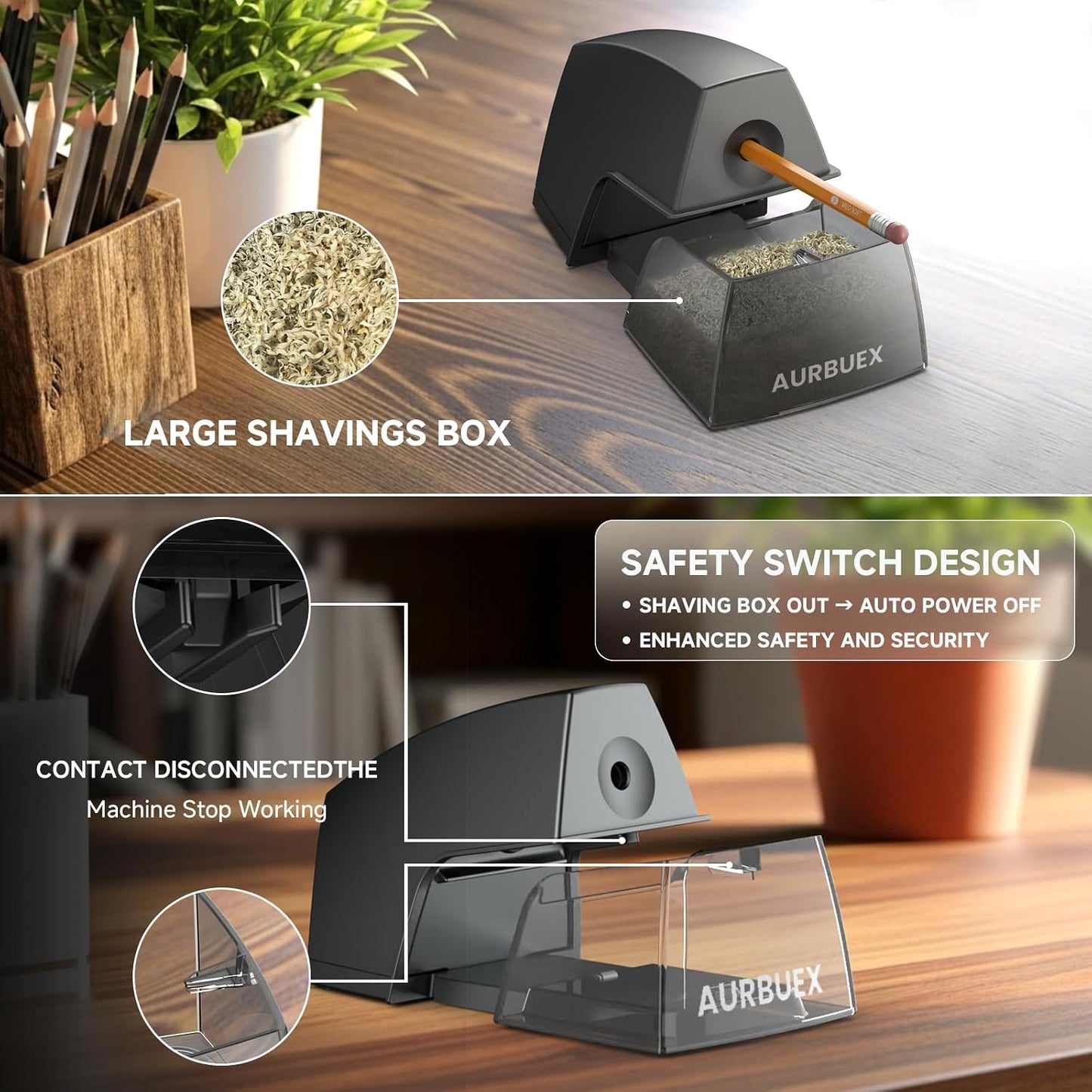 Aylifu Electric Pencil Sharpener for 6 to 8 mm Pencils Helical Blade Fast 4 Second Sharpening Large Shavings Bin Non Slip Feet Safe Design for Classroom Office and Home(S1131)