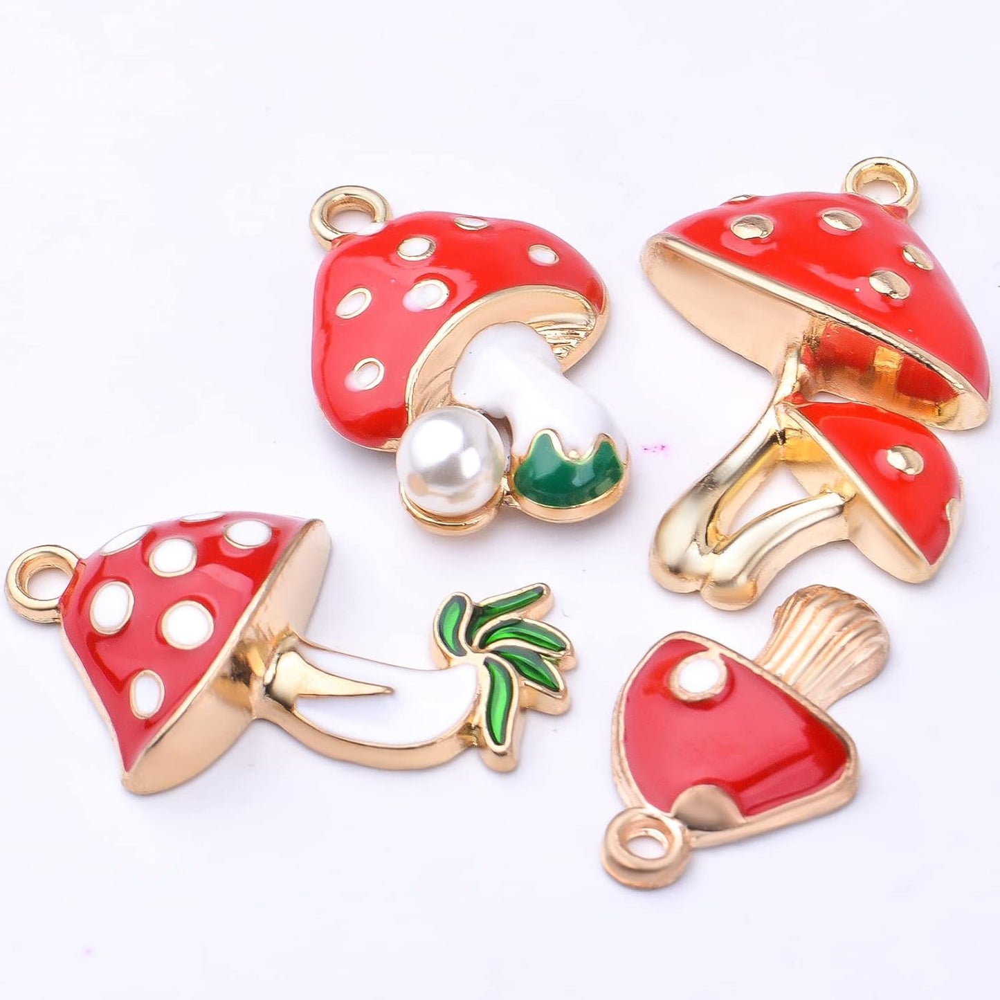 24pcs Enamel Mushroom Pendant Charms Red Cute Mushroom Charms Jewelry Making Accessories for DIY Earrings Necklace Bracelet Birthday Party Favor Gifts, 4 Styles