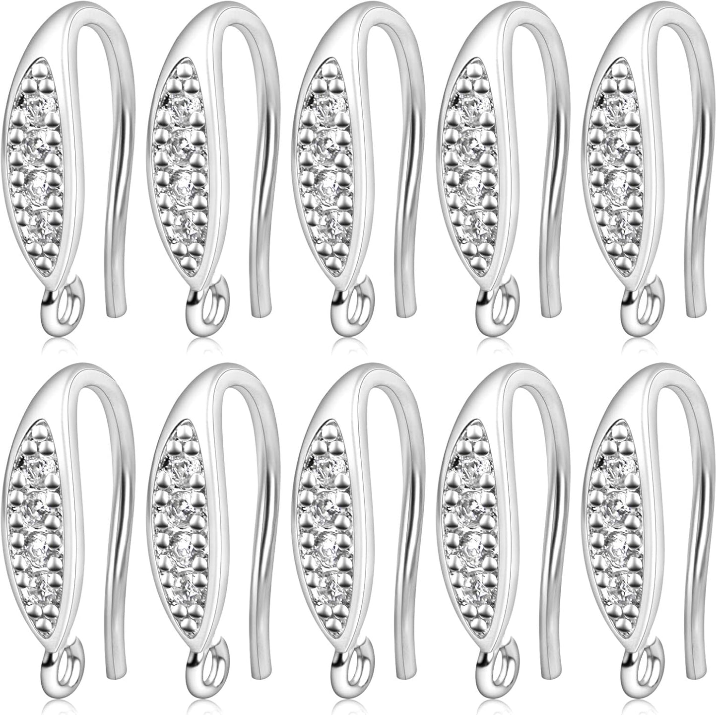 10pcs Brass Cubic Zirconia Earring Hooks Hypoallergenic Rhinestone Ear Wire Hooks with Dangle Loop Connectors for DIY Earrings Jewelry Making Findings, Rose Golden