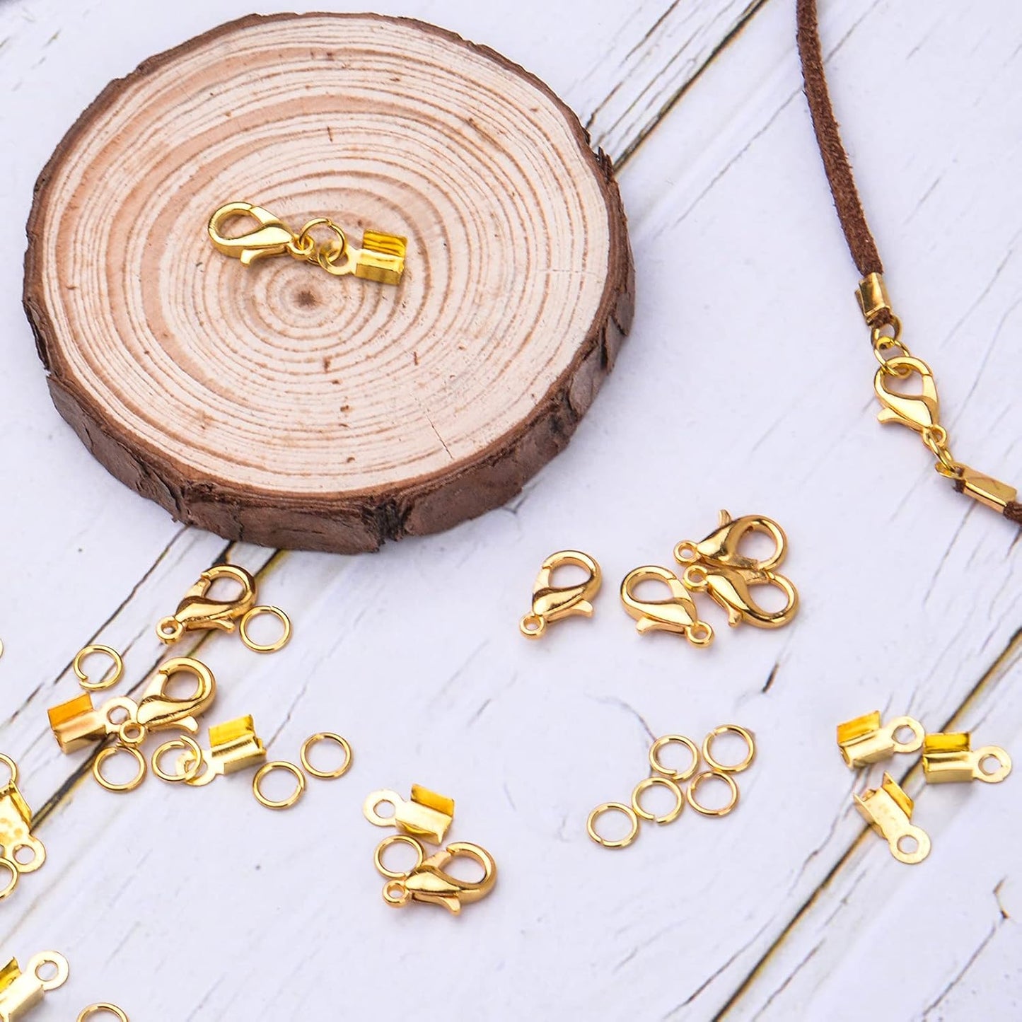 500pcs Silver Jewelry Making Accessories Kit, 200pcs Fold Over Cord End Caps Crimp End Tips, 200pcs Open Jump Rings and 100pcs Lobster Claw Clasps for Leather Ribbon Jewelry Making Findings