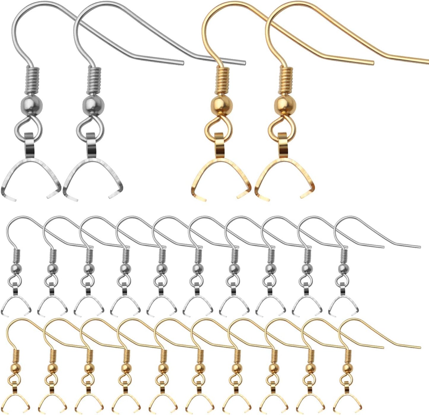 50pcs Hypoallergenic Earring Hooks - Stainless Steel Wire Ear Ball Hooks with Pendant Clasp for Jewelry Making Supplies