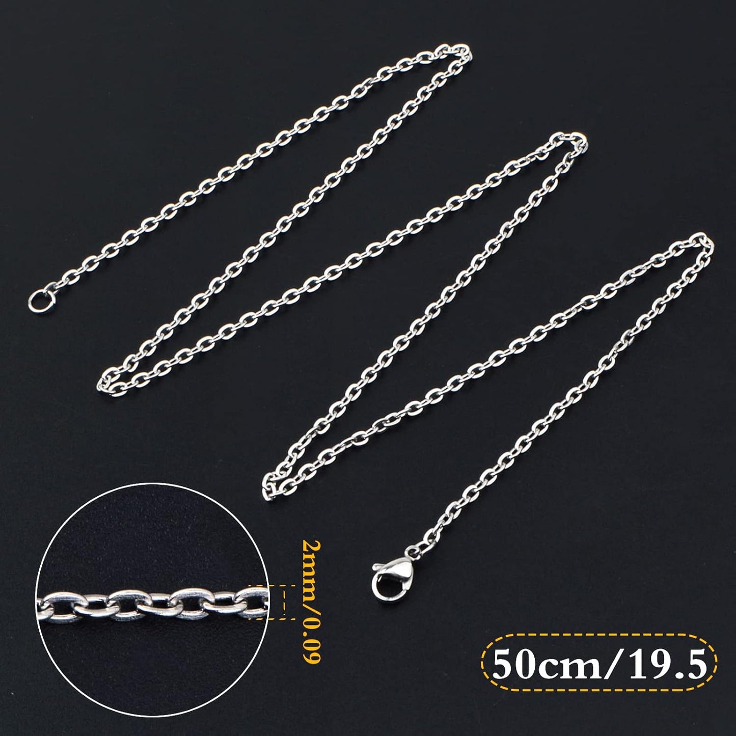 10 Pieces 50 cm 316 Stainless Steel Necklace Extension O-shaped Bracelet Choker Extender Chains with Lobster Claw Clasps for Women DIY Jewelry Making Supplies, Steel Color