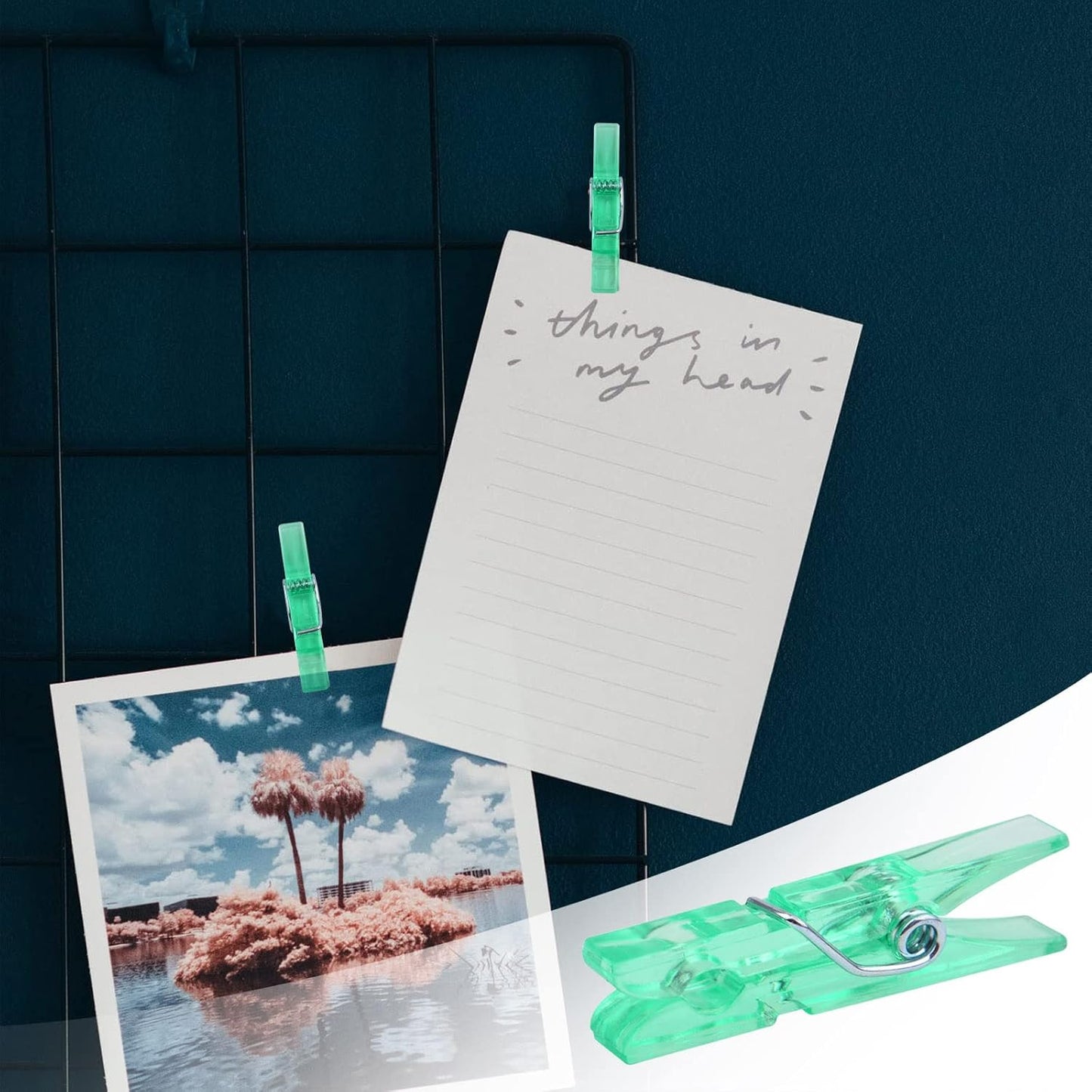 100pcs Green Plastic Clothespins Mini Clear Clips Hanging Pictures Paper Peg Pins for DIY Arts Crafts and Wedding Party Photo Holder Card Decoration, 34 x 7 x 5 mm