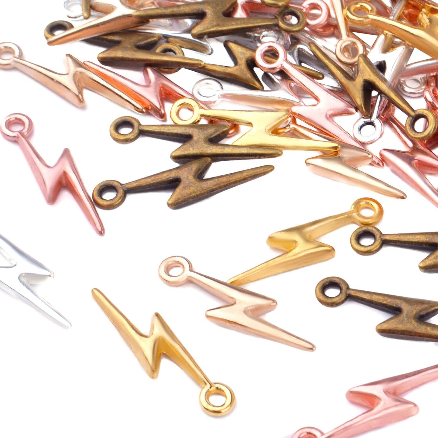120pcs 6 Colors Lightning Bolt Pendant Charms Alloy Flash Thunder Shape Pendants Dangle Lightning Charms Jewelry Making Accessories for DIY Craft Bracelet Necklace Earrings