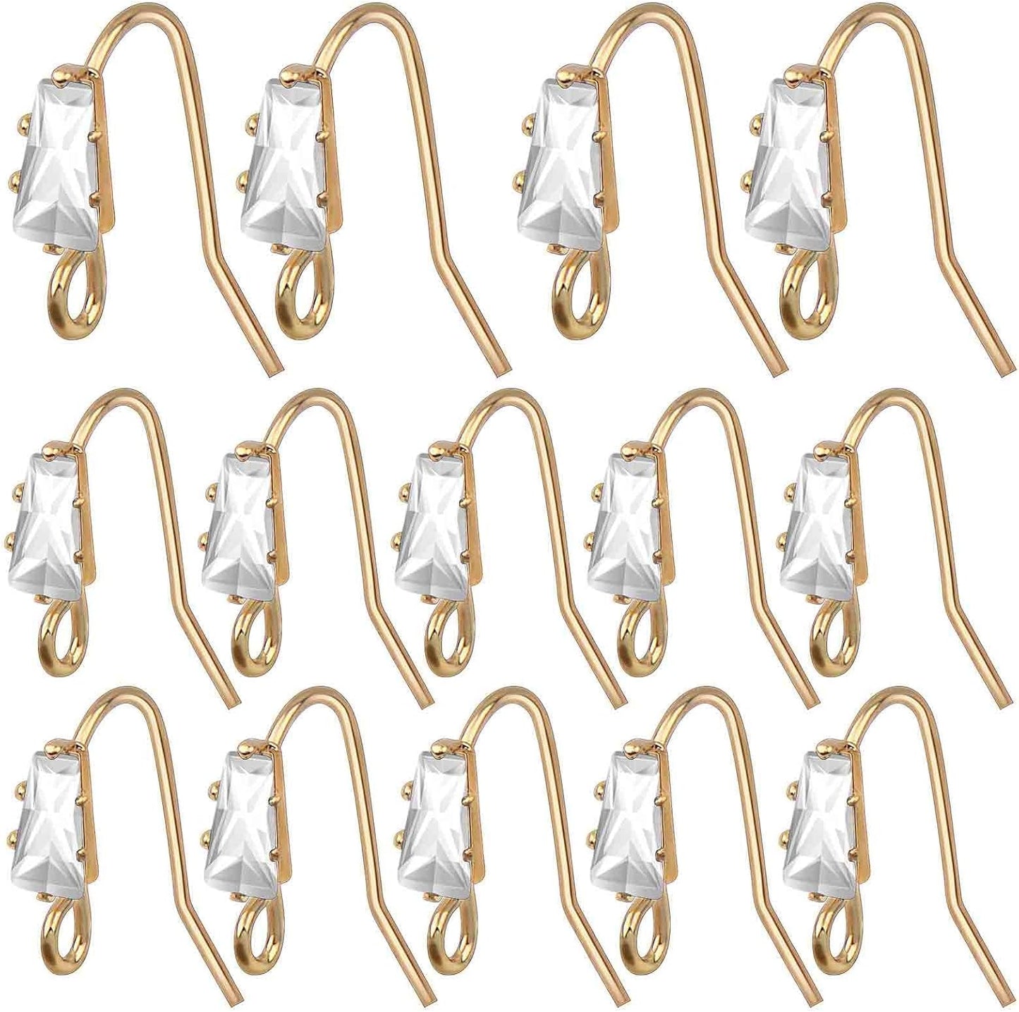 16pcs French Earring Hooks Ear Wire Hooks Hypo-allergenic Earring with Rhinestone Jewelry Earring Hook and A Box for Jewelry Making and DIY Earring Making