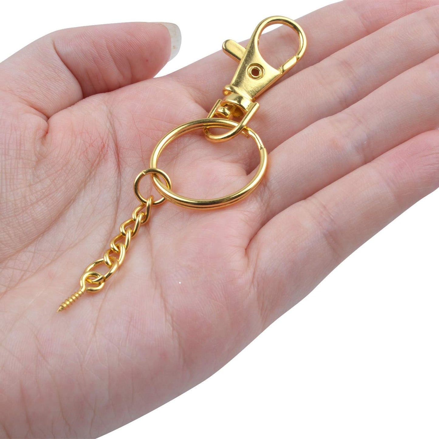 50 Pieces Metal Swivel Clasps Lanyard Snap Hook Lobster Claw Clasp and Key Rings Keychain with 11mm Screw Eye Pins