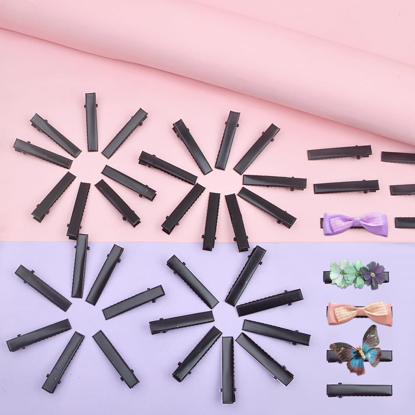 100pcs Alligator Hair Clips Black Flat Single Prong Hairpins Metal Crocodile Clip Barrettes Bows Making Accessories for Hair Care Styling Sectioning Craft Projects, 4cm