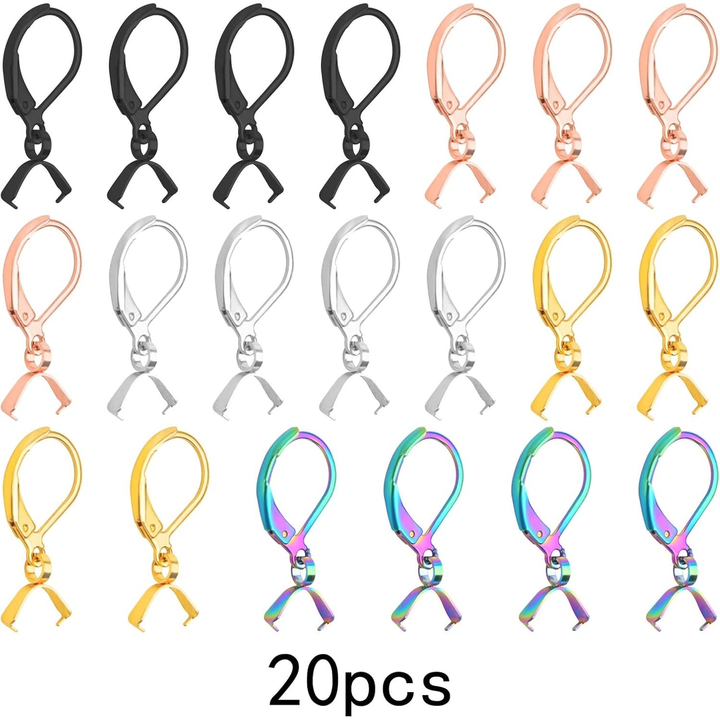 20pcs Stainless Steel D-shaped Earring Hooks Hypoallergenic Leverback Ear Wires Hooks with Pinch Bail Clasps Earring Supplies for DIY Dangle Jewelry Making, 5 Colors