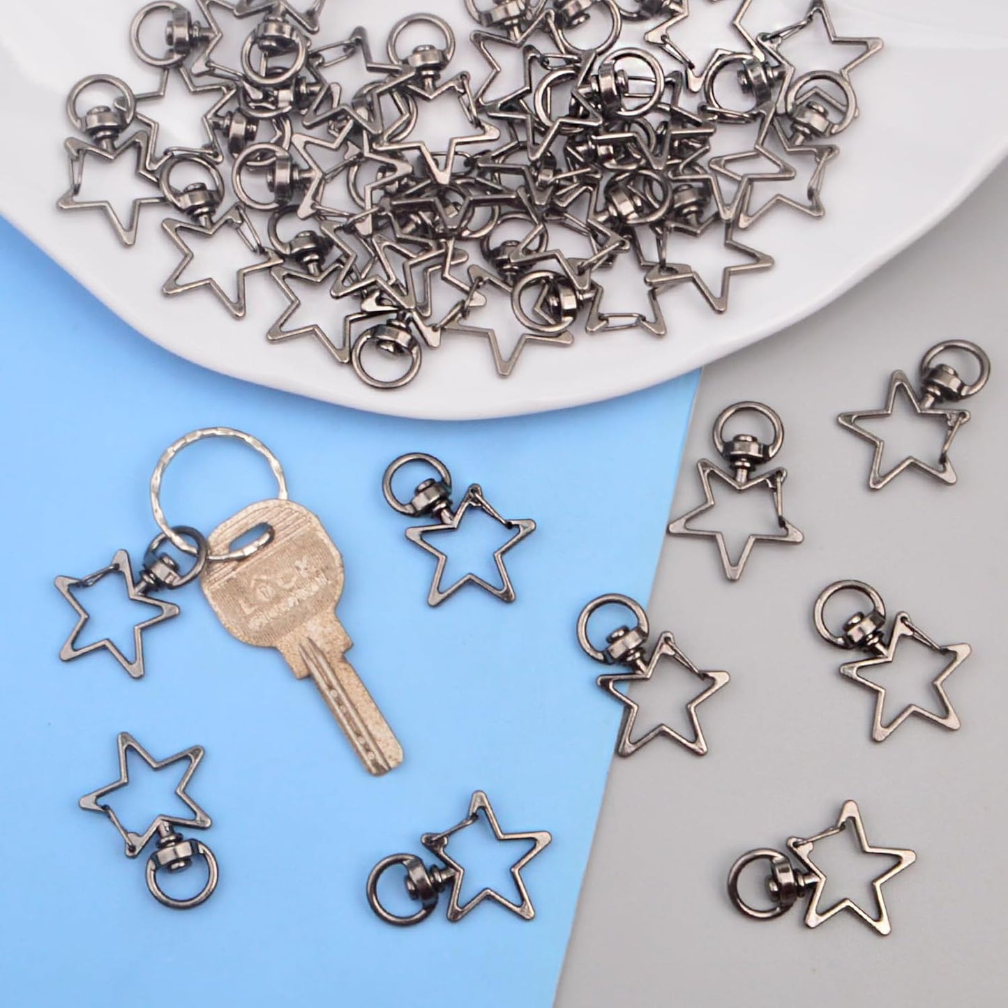 40pcs Star Shape Keychain Clips Metal Zinc Alloy Swivel Lobster Claw Clasp Trigger Spring Buckles Snap Hooks for DIY Keyrings Bags Handbags Lanyards Accessories, Gun Black