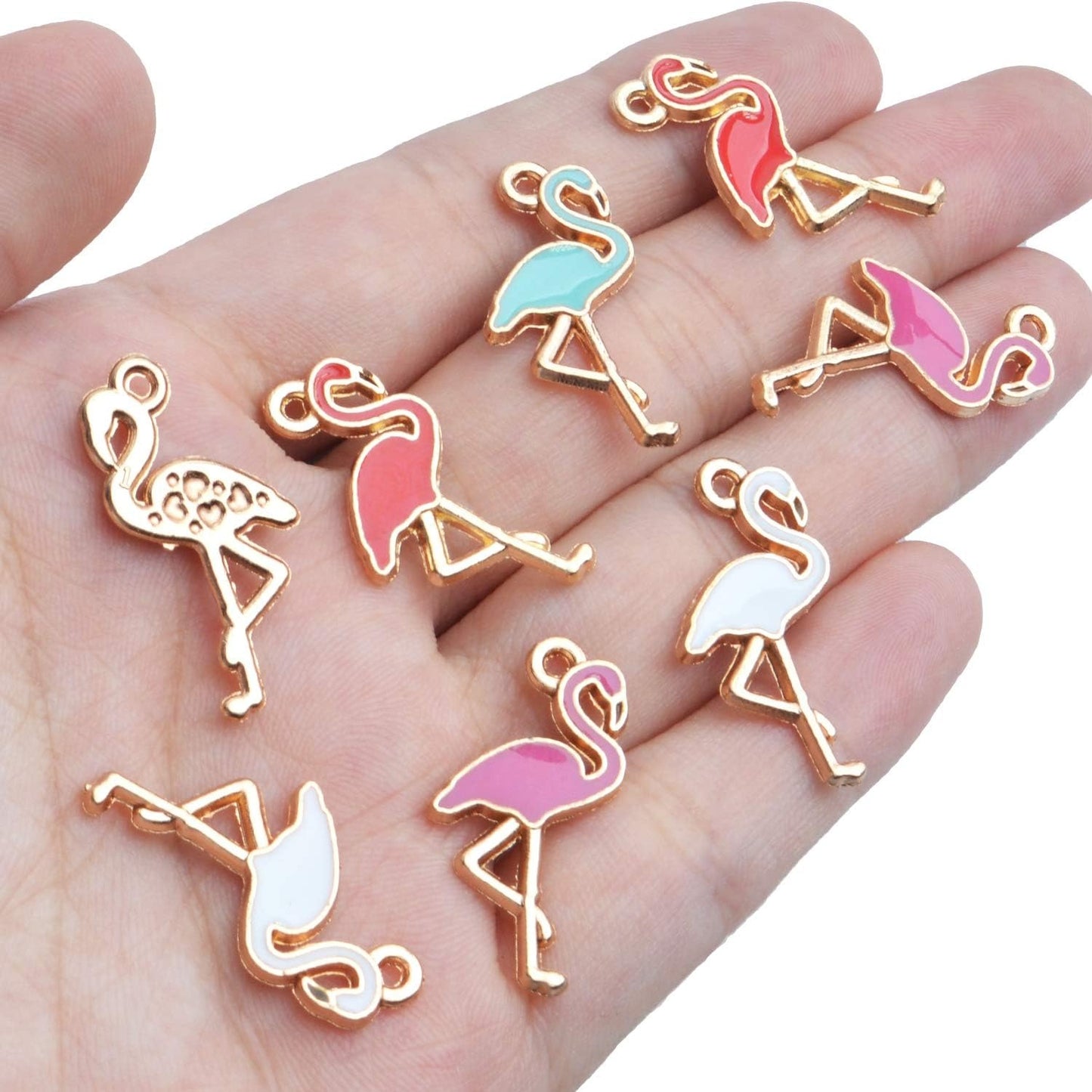 30pcs Gold Plated Enamel Flamingo Charms Cute Alloy Enamel Charms for DIY Earring Pendants Jewelry Crafts