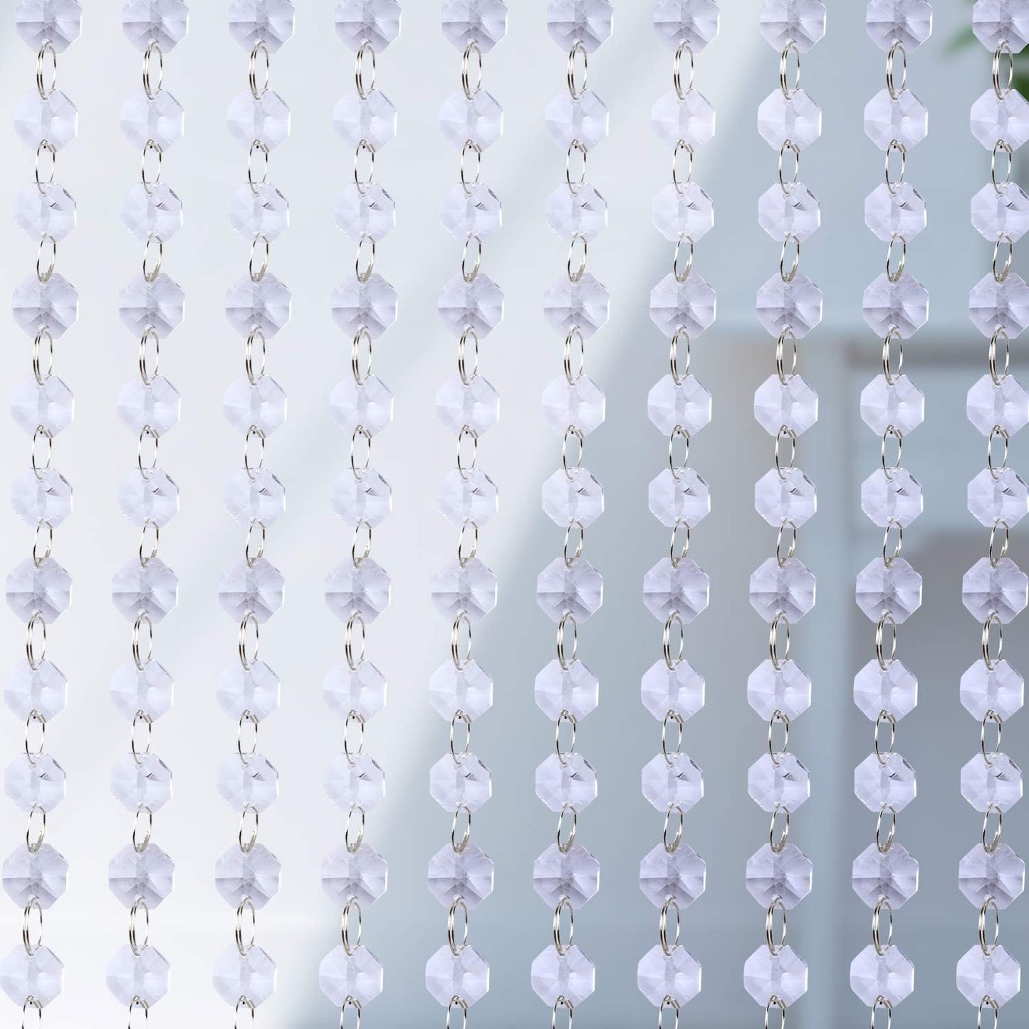 100Pcs 14mm Clear Crystal Octagon Beads with 100Pcs Stainless Curtain Rings Jump Rings Key Rings for Chandelier Prisms Curtain Parts Jewelry Making