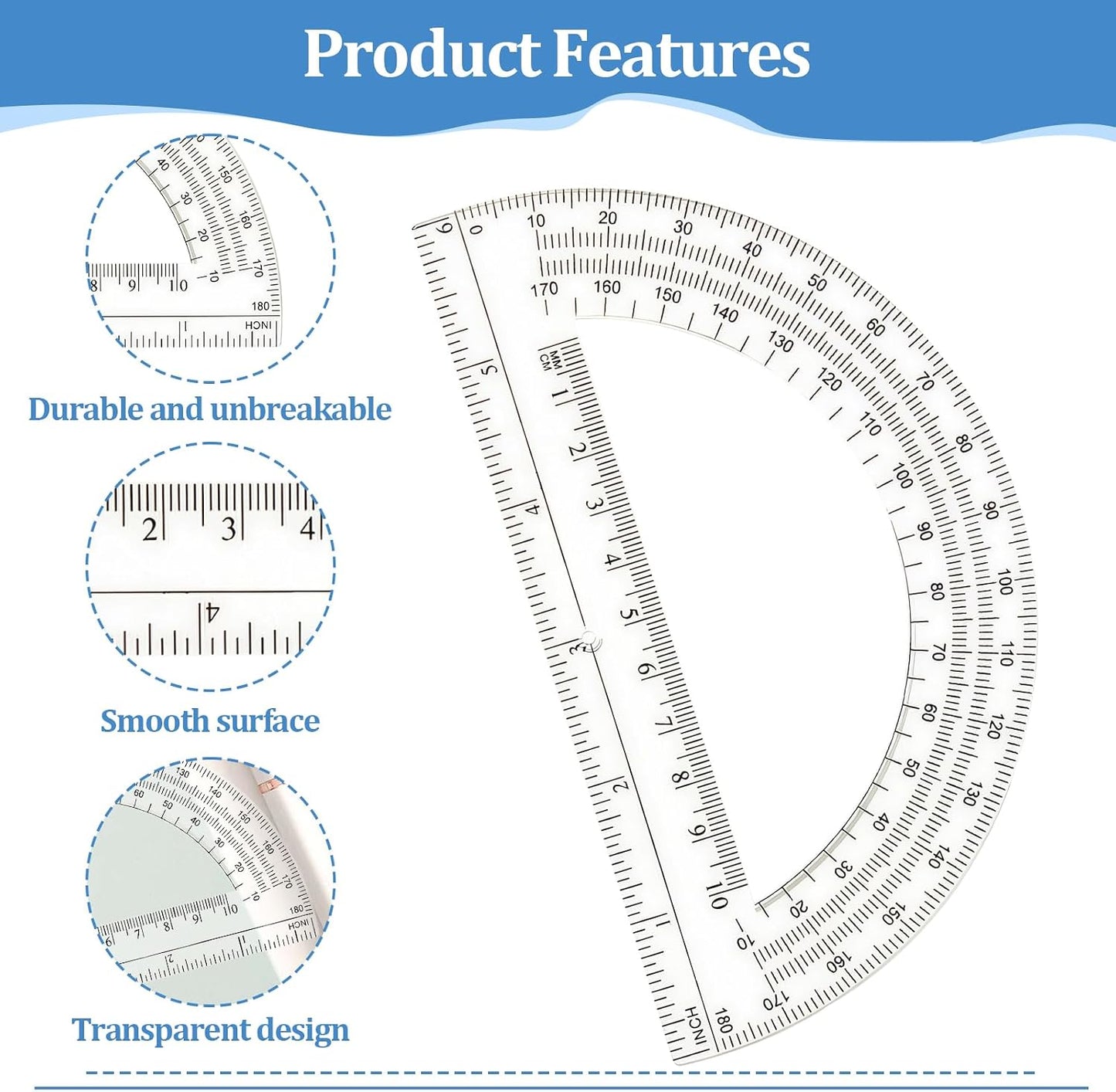 Aylifu Plastic Protractor,4 Pack Math Protractors Clear 180 Degrees,Transparent Protractor for Geometry(6 Inch)