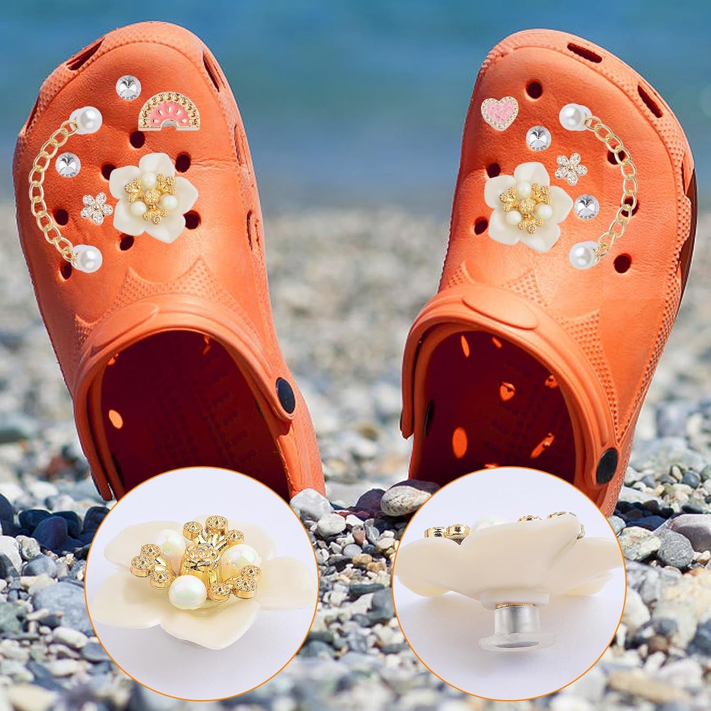 1 Set Mixed Bling Shoe Charms Flower Pearls Rabbit Buckle Shoes Decoration Accessories for Women and 1 Pair of Shoe Chains for Clogs Sandals Slippers Bags Belts Christmas Gifts