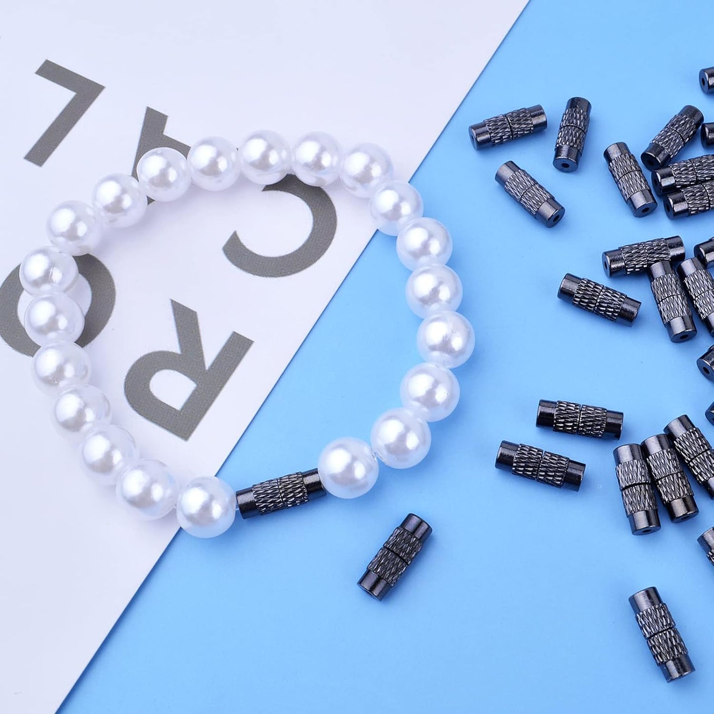 50pcs Gun Black Screw Twist Clasps Brass Barrel Tube Fastener Cord End Caps Jewelry Clasps Decorative Accessories for DIY Bracelet Necklace Craft Supplies Jewelry Making