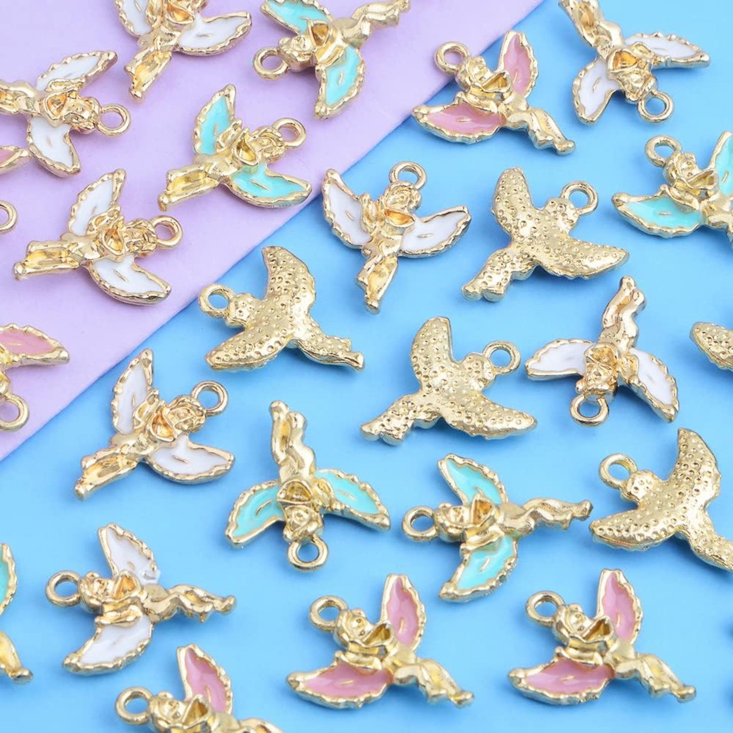 30pcs Enamel Christmas Angel Charms Mixed Colors Alloy Guardian Angel Godess Pendant 3D Kawaii Fairy Charms Bulk for DIY Necklace Bracelet Jewelry Making Supplies