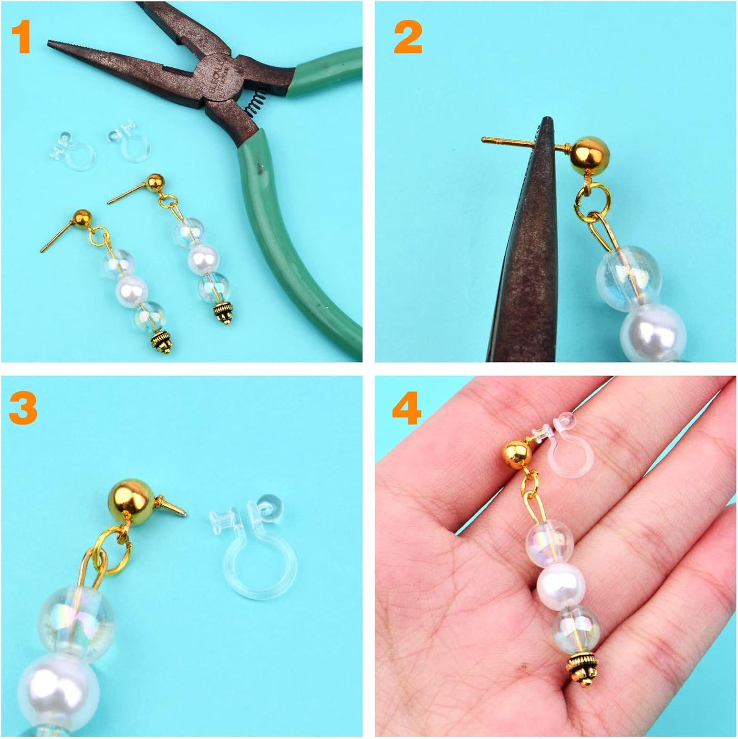 20 Pieces Clear Clip-on Earring Converters Component Resin Earring Findings Fit 0.75mm Pins for Non-Pierced Ears DIY Earring Making Supplies