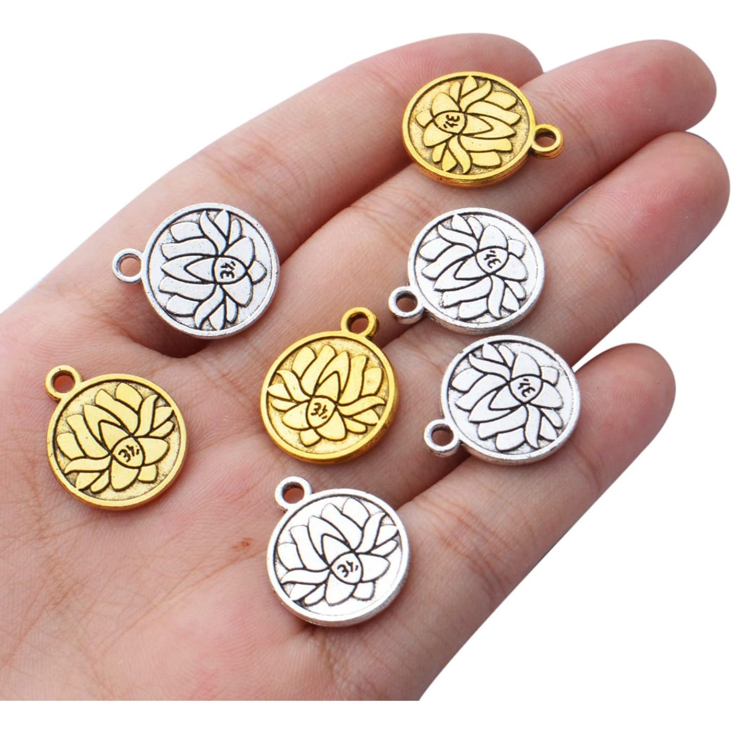 60pcs Lotus Flower Charm Pendants Tibetan Alloy Lotus Beads Charms for DIY Necklace Bracelet Jewelry Making Findings Accessory