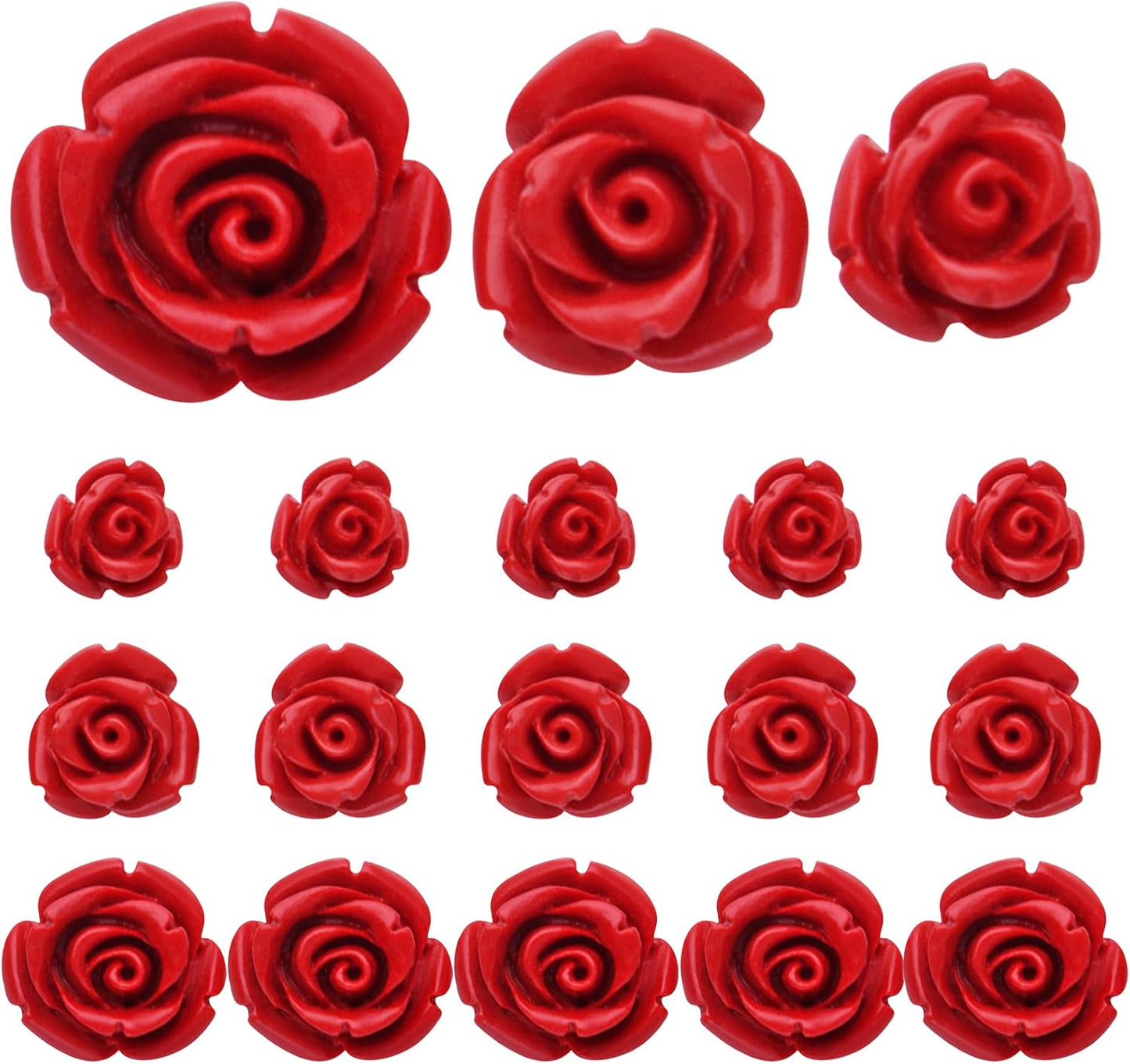 50pcs Cinnabar Carved Rose Beads Rose Flower Loose Beads for DIY Earrings Necklace Bracelet Jewelry Making Supplies Wedding Party Anniversary Favor Gifts, 10 mm x 8 mm, Hole: 1.5 mm