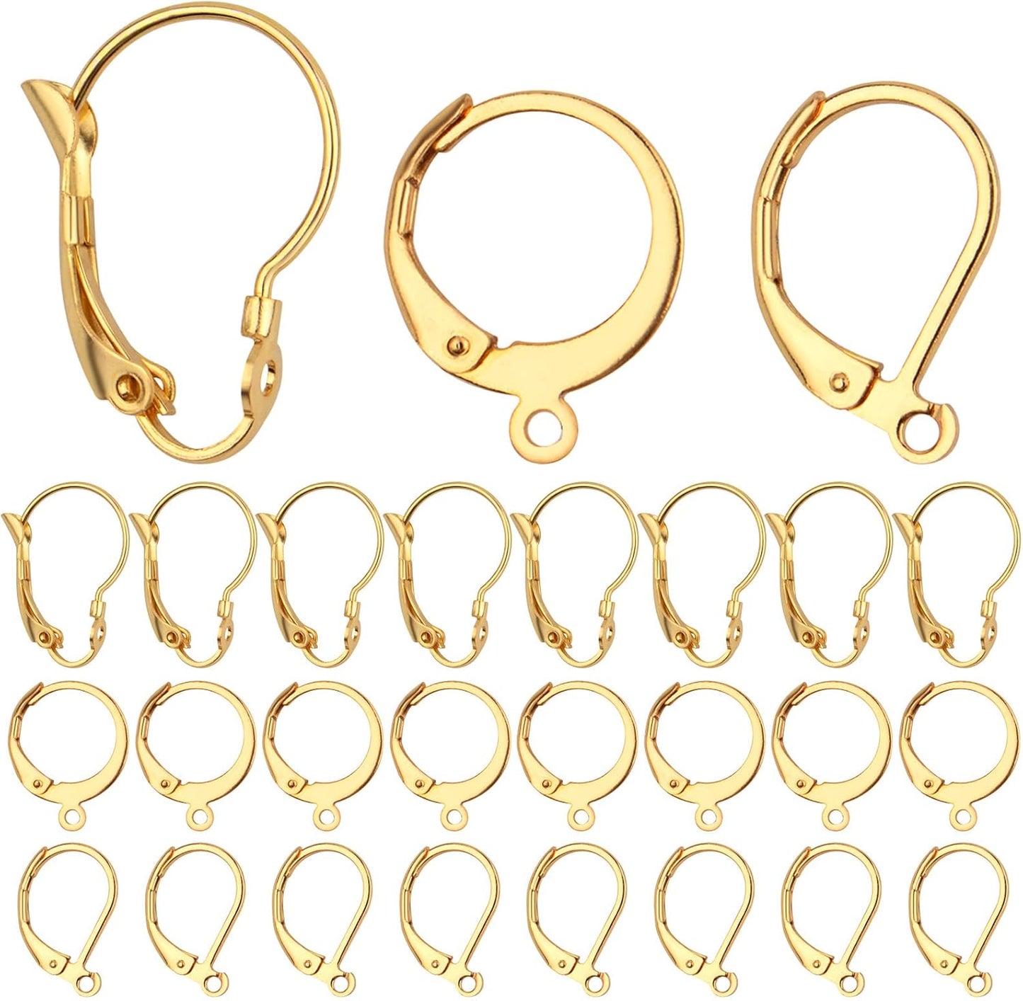 30pcs Stainless Steel Leverback Earrings Hooks: Round, Oval, Gourd - Silver