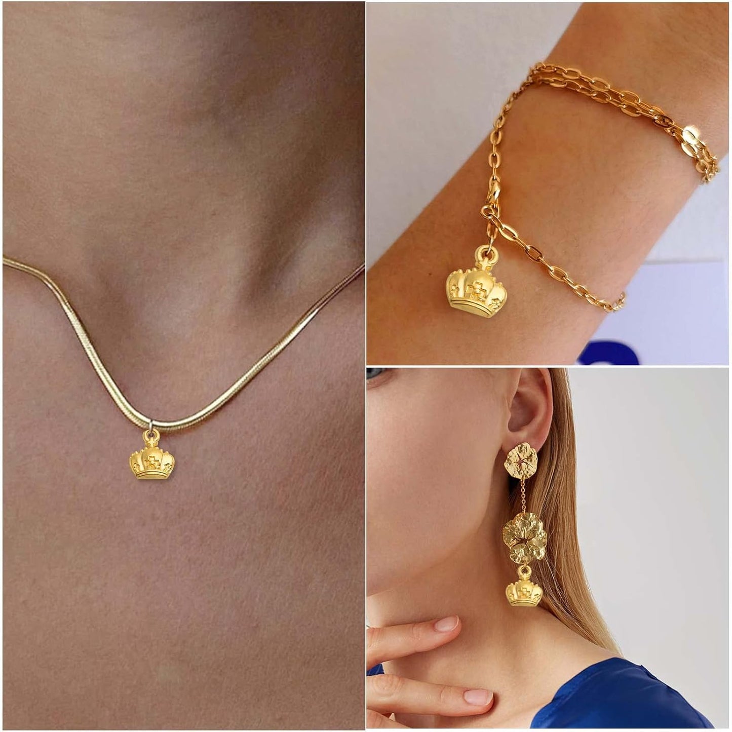 50pcs Golden Plated Crown Shape Charms Tibetan Alloy Cute Crown Pendants Vintage Dangle Charms Craft Supplies for DIY Bracelet Necklace Earrings Jewelry Making Findings
