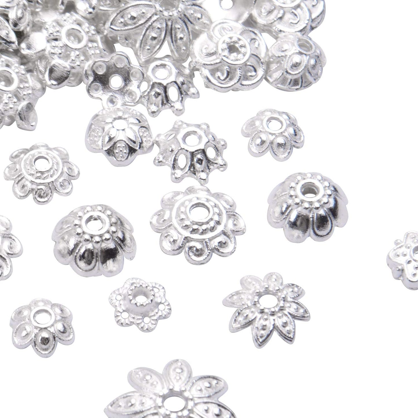 100 Gram(About 180-350pcs) Bead Caps Metal Spacers Jewelry Findings Accessories for Bracelet Necklace Jewelry Making,Silver