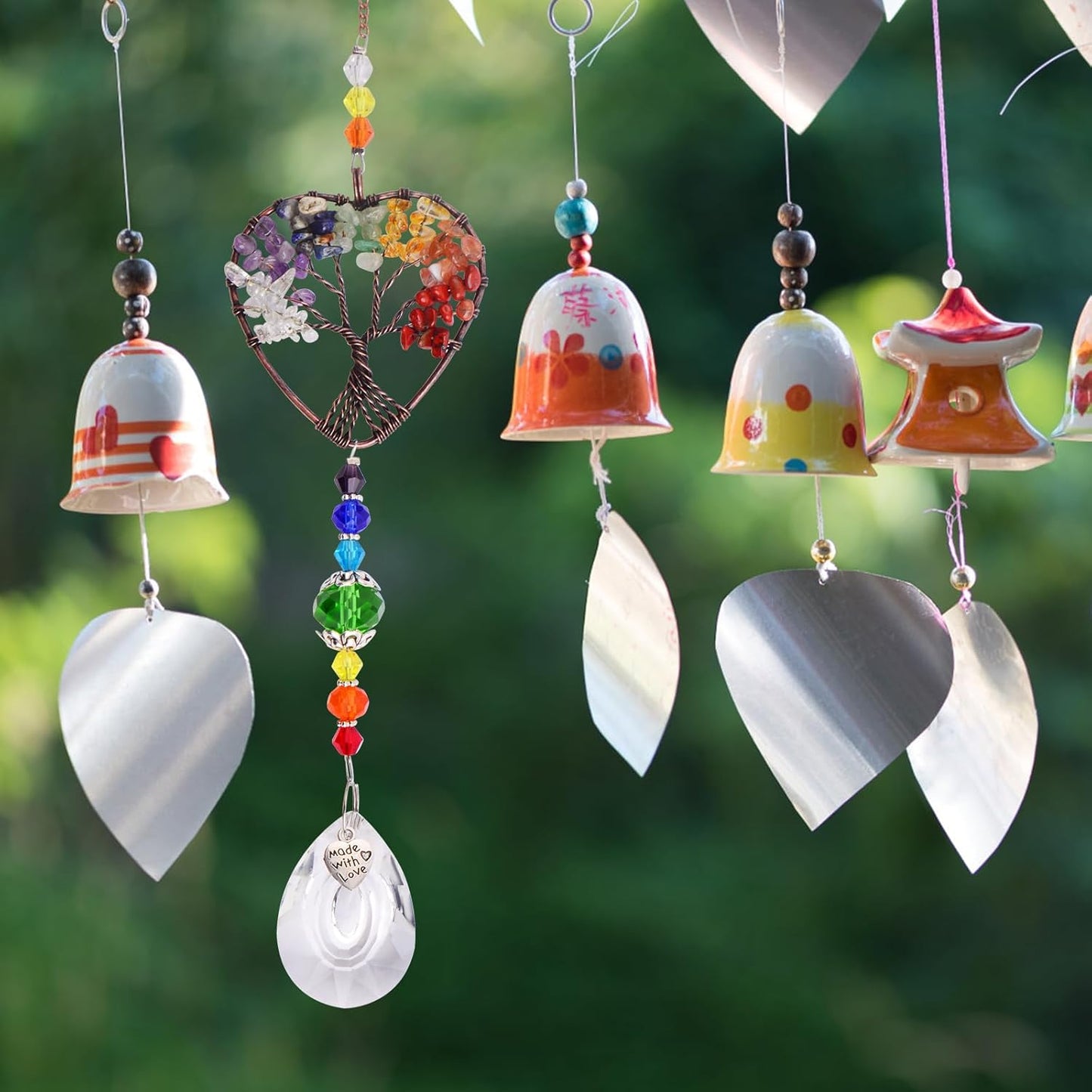 1pcs Rainbow Heart-Shaped Sun Catcher, Tree of Life Crystal Suncatcher Window Hanging Crystals Ornament Chakra Stones Prism Drop Pendant for Garden Home Car Lamp Window Decoration