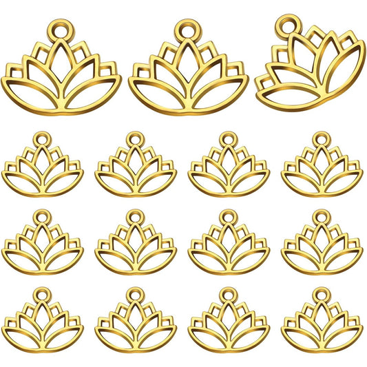 100pcs Lotus Charm Pendants Alloy Yoga Lotus Flower Charms Beads Charms Pendants Craft Supplies for DIY Necklace Bracelet Jewelry Making Crafting Accessory