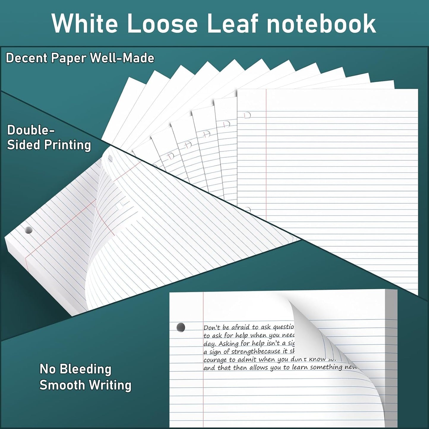 HENDEVL 6 Pack Loose Leaf Paper, 120 Sheets Notebook Lined Pads, 8 x 10.5 College Ruled Filler Paper, 3-Hole Punched, White Loose Leaf Notebook Paper for 3 Ring Binders, for Home & Office, School Supplies