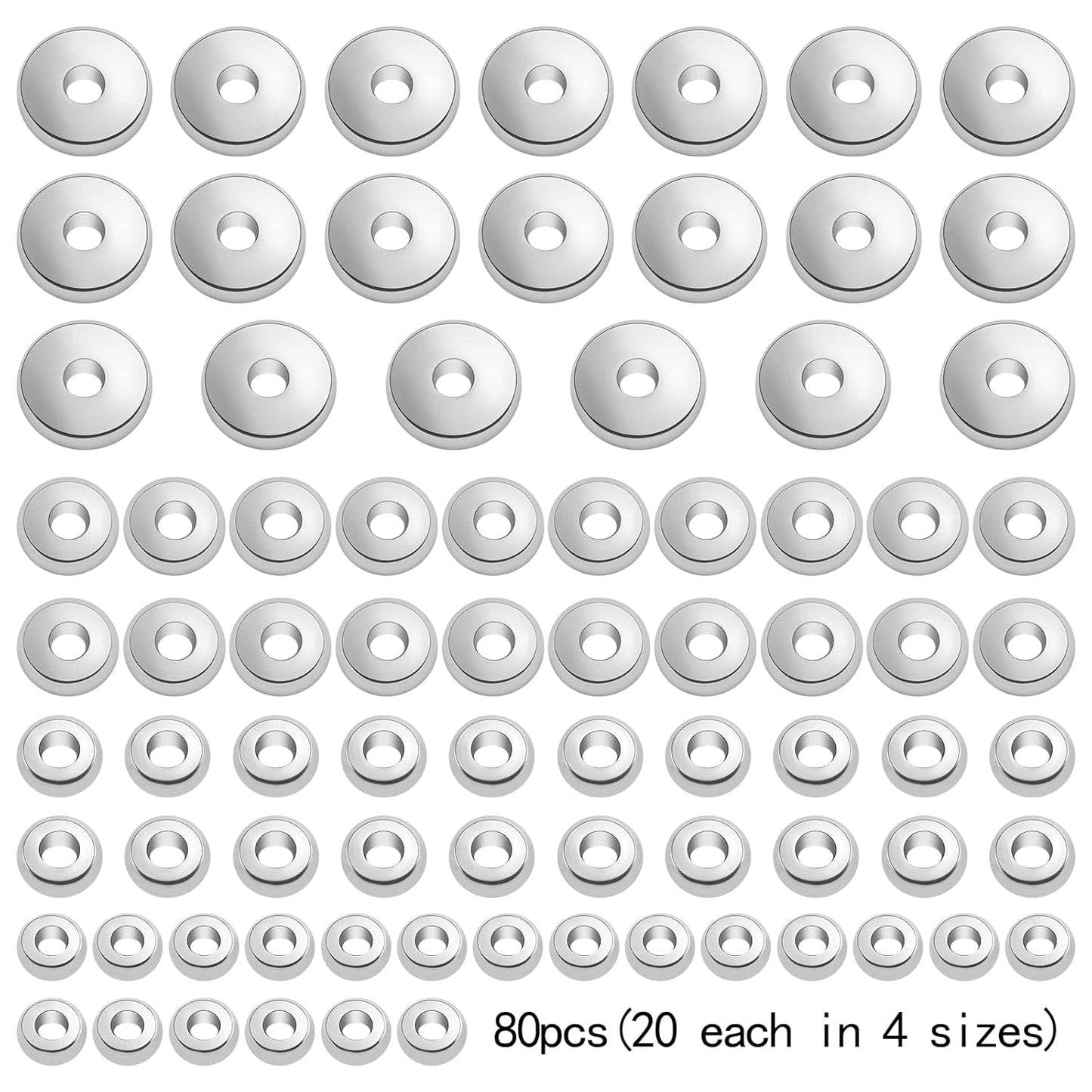 80pcs 4 Sizes Stainless Steel Flat Round Spacer Beads Hypoallergenic Tiny Rondelle Disc Loose Beads Craft Supplies for DIY Bracelet Necklace Earrings Jewelry Making