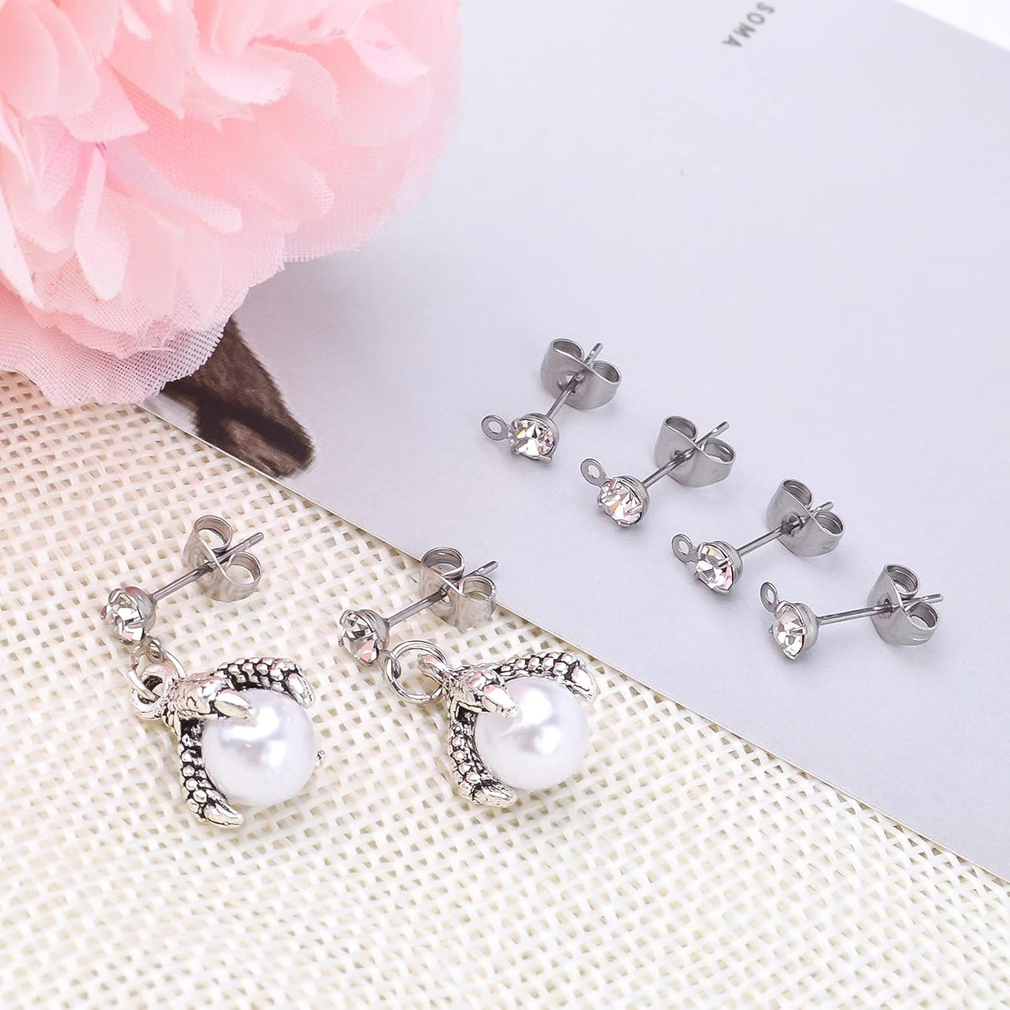 30pcs Stainless Steel Earring Posts Rhinestone Earring Studs Hypoallergenic Cubic Zirconia Ear Studs and 30pcs Butterfly Earring Backs for DIY Jewelry Making Birthday Party Favor Gifts