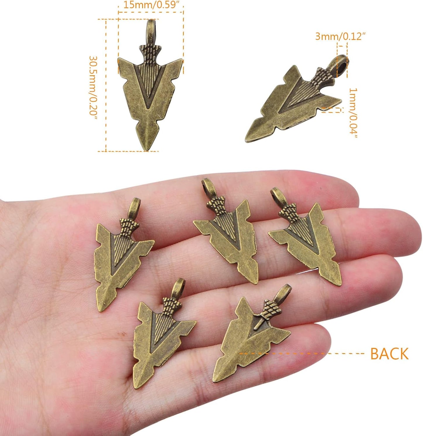 50 Pieces Tibetan Alloy Arrowhead Charms Vintage Chic Arrow Dangle Pendants Charms Craft Supplies for DIY Bracelet Necklace Jewelry Making Findings, Antique Golden