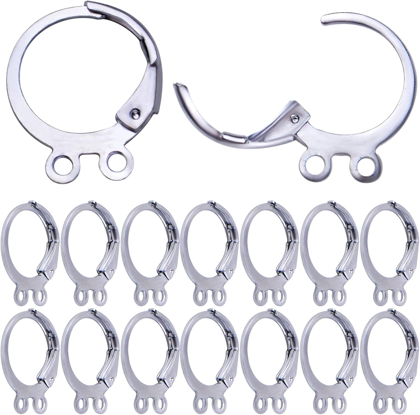 50pcs Hypoallergenic Round Earring Hooks Alloy Lever Back Earrings French Hook Dangle Ear Wire with Double Open Loops for DIY Earring Designs Jewelry Making, Silver