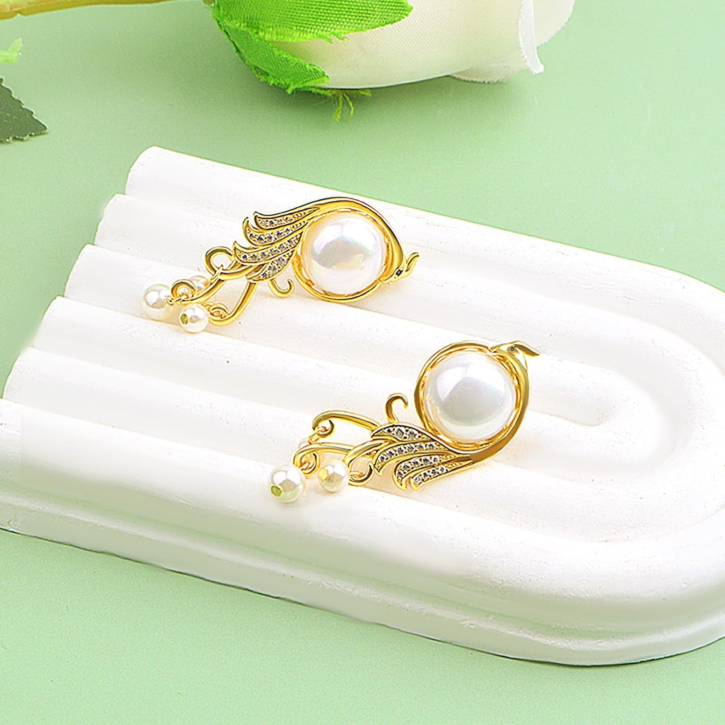 Phoenix Pearl Stud Earrings,Sterling Silver Animal Dangle Earrings Jewelry Birthday Christmas Phoenix Gifts for Women