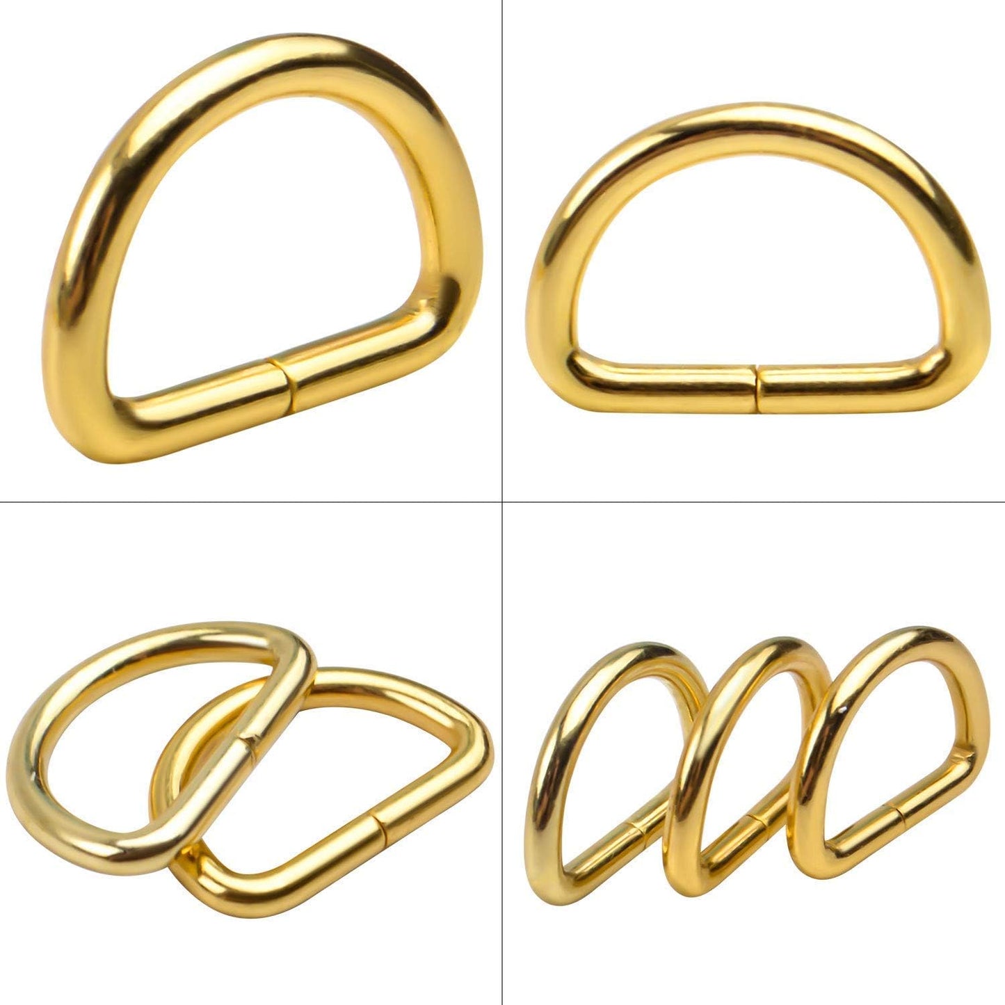 100 Pieces 1/2inch Metal Non Welded Gold D Ring Buckles D-Ring Loop for Handbag Purse Clothes DIY Accessories