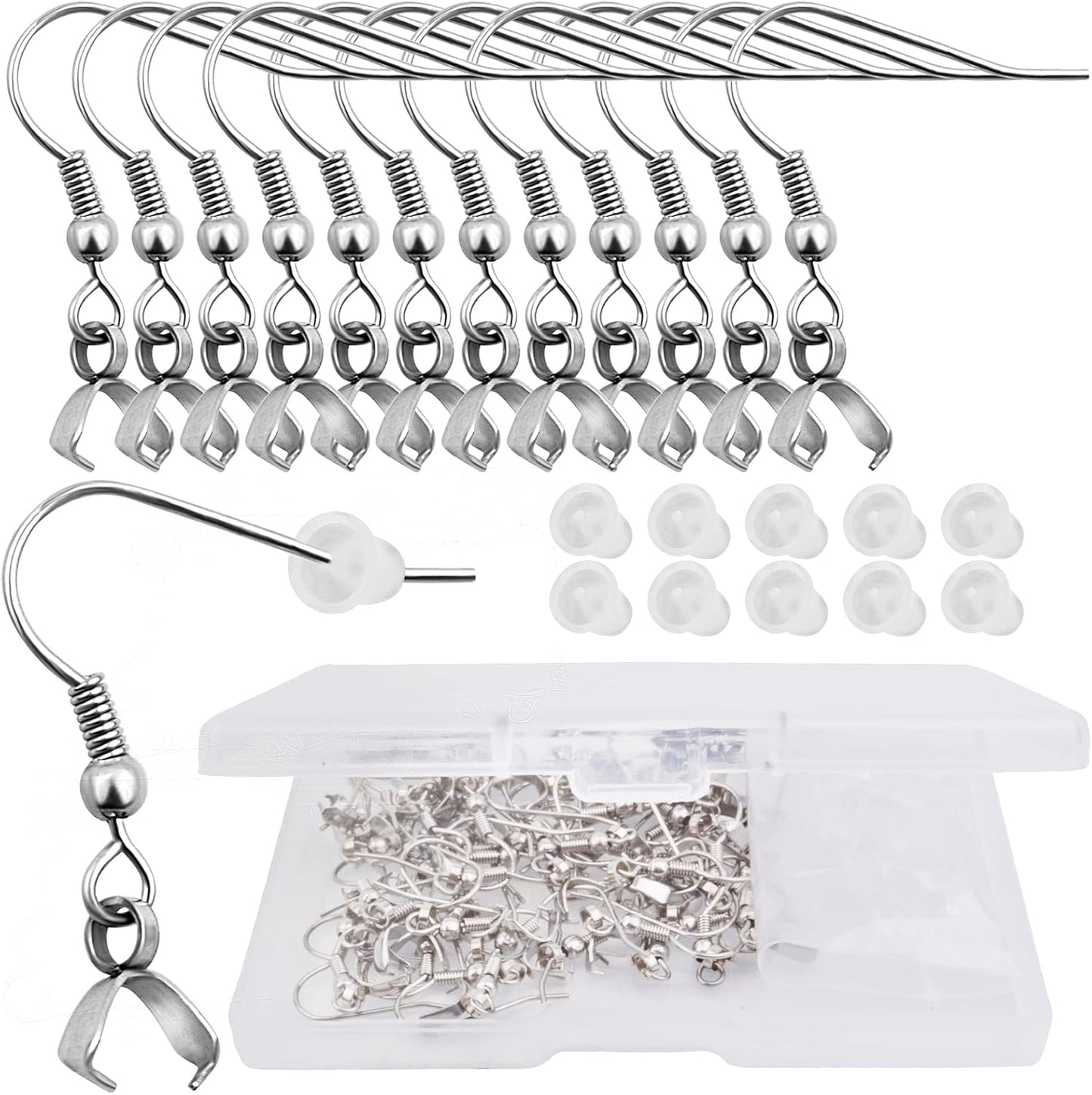 50pcs Hypoallergenic Earring Hooks - Stainless Steel Wire Ear Ball Hooks with Pendant Clasp for Jewelry Making Supplies