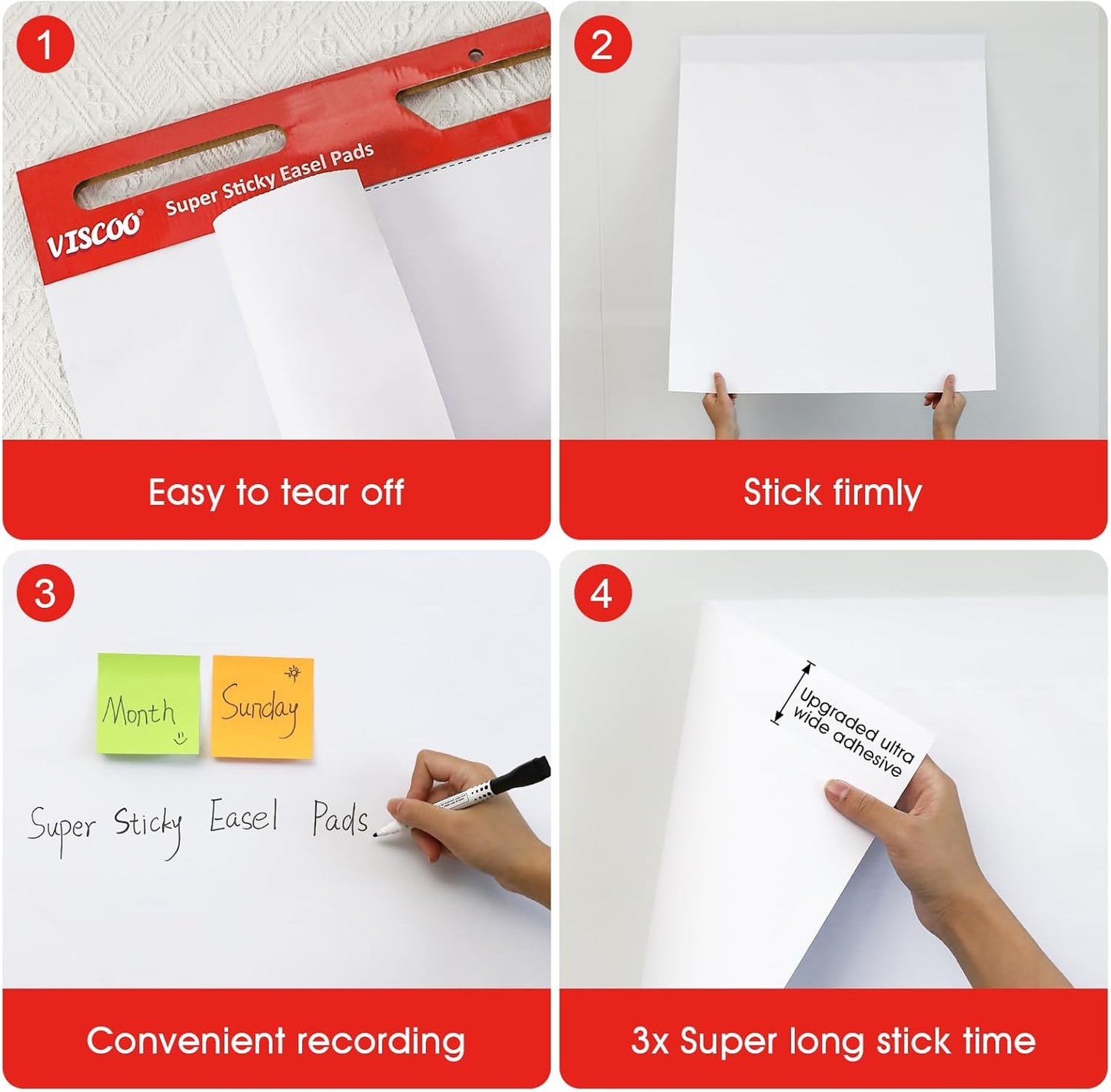 Aylifu Thickened Sticky Easel Pad, 25 x 30 Inches Large Chart Paper for Teachers,Self Stick Paper for White Board, Anchor Chart Paper, with Sticky Note, 300 Sheets/10 Pads