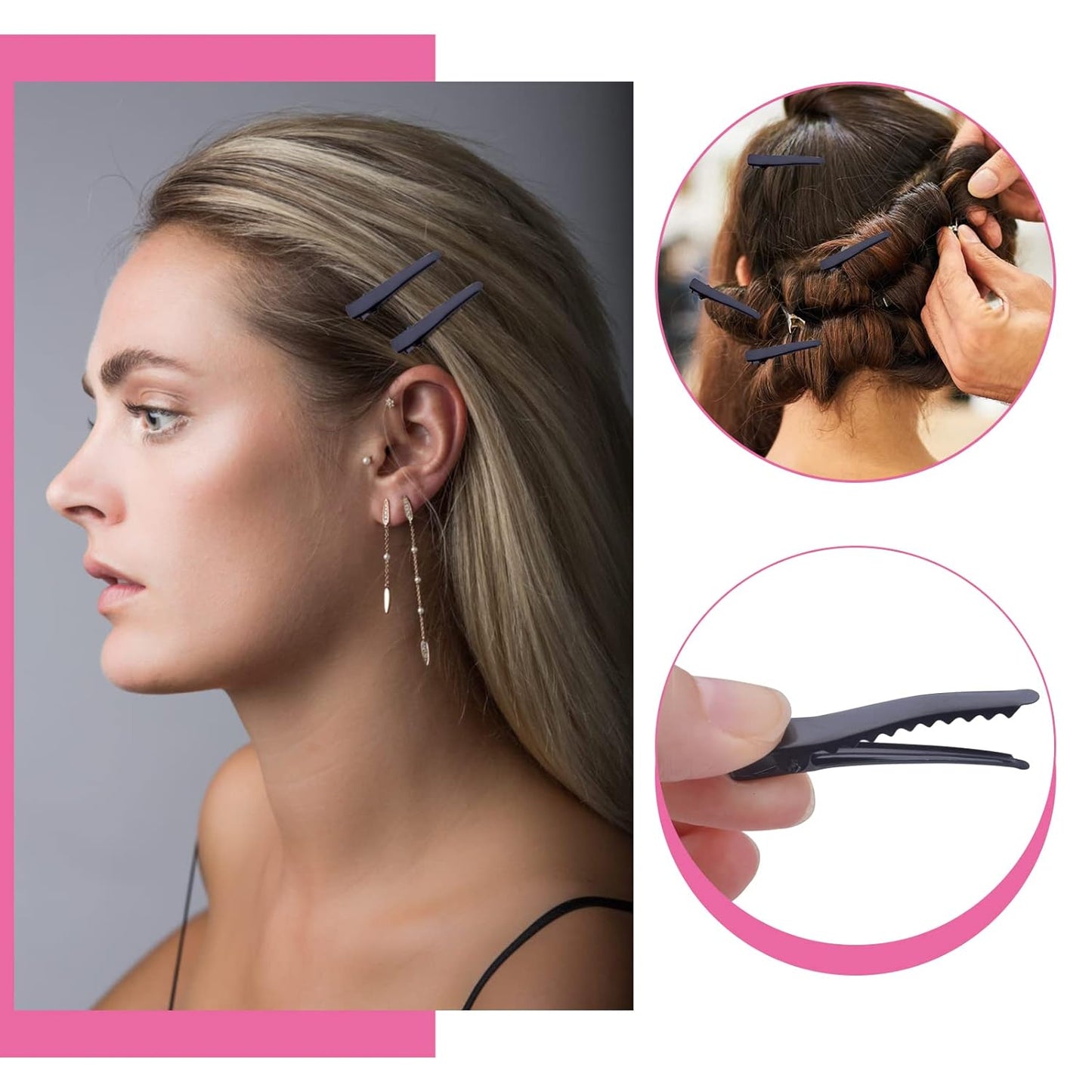 100pcs 45mm Black Alligator Hair Clips Metal Duckbill Hairpins Professional Non-slip Single Prong Curl Clips Teeth Bows Hairclips Hairdressing Salon Styling Hair Grip DIY Accessories for Women Girls