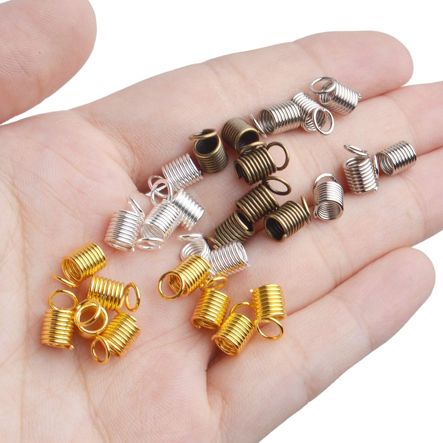 Cord Ends Caps, 200pcs Coil Cord Ends Metal Alloy Leather Cord Ends Caps for DIY Handmade Ornaments Jewelry Making Crafting, 9×5mm, Hole 3.5mm