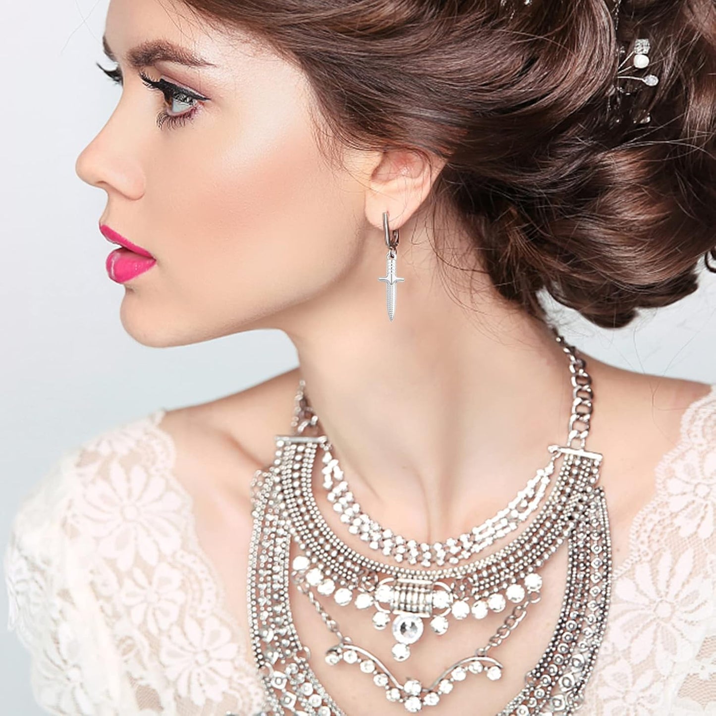 10 Pieces Stainless Steel Dagger Shape Pendant Charms Hypoallergenic Long Sword Knives Pendants Craft Supplies for DIY Necklace Bracelet Jewelry Making Findings